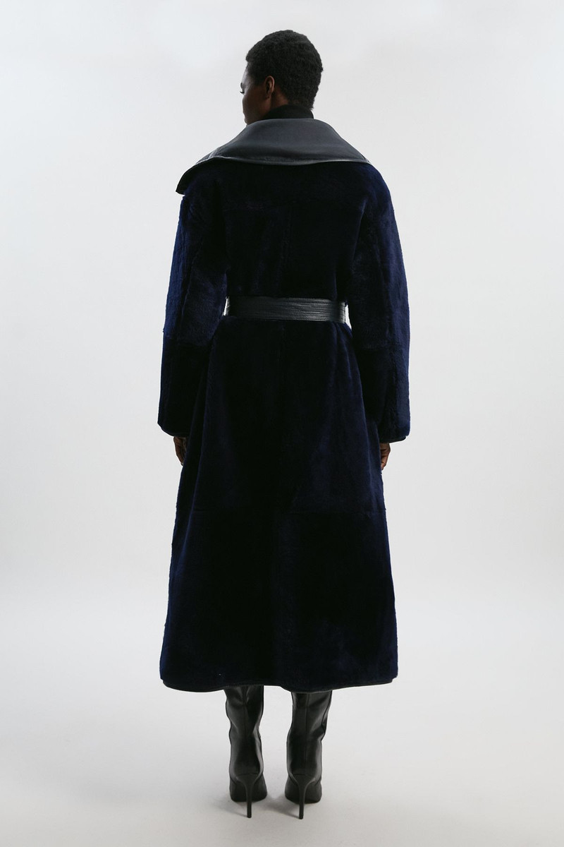 Reversible Shearling & Leather High Collar Maxi Coat 5