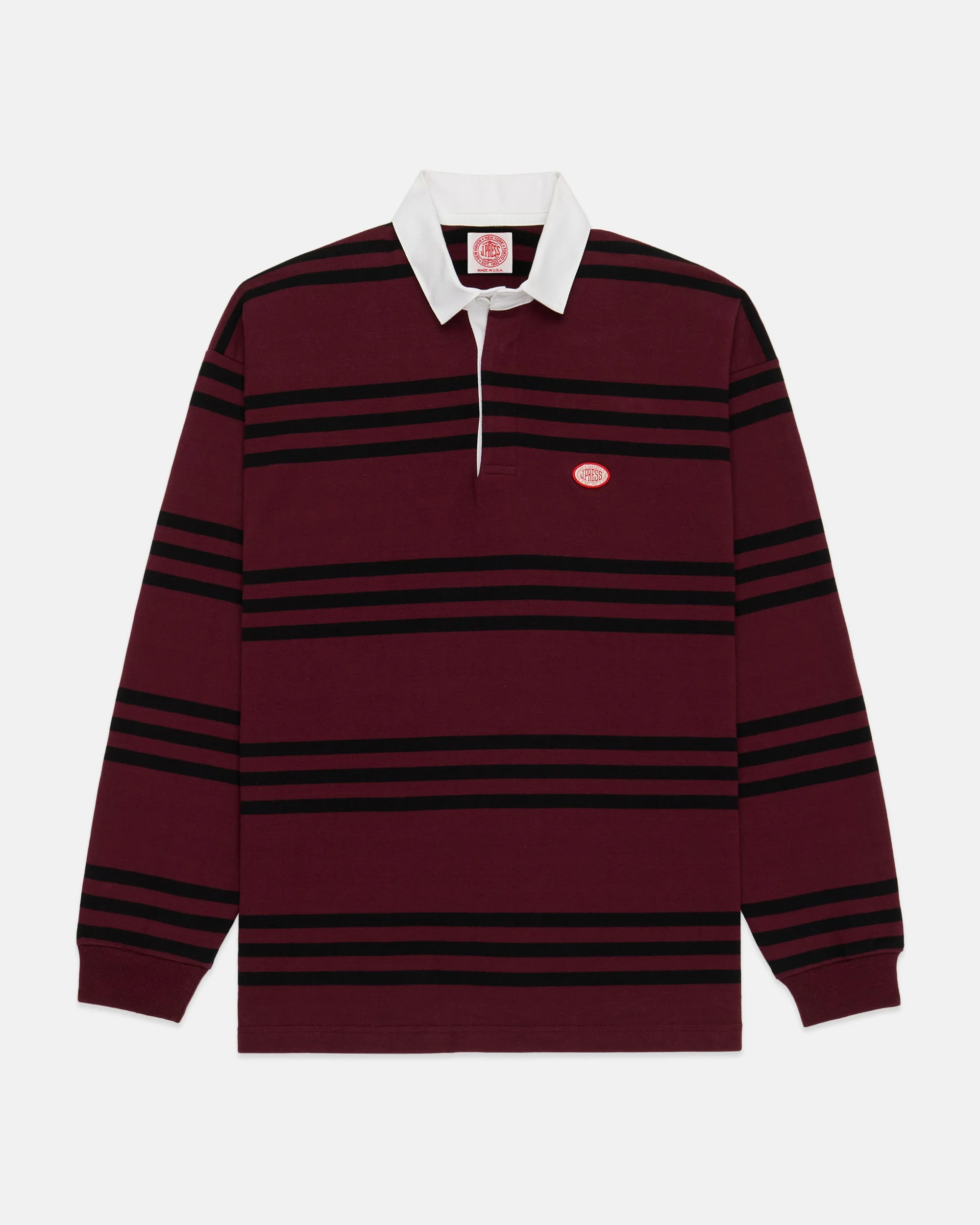 MADE-IN-USA BURGUNDY TRIPLE STRIPE J. PRESS SEAL COTTON RUGBY - 1