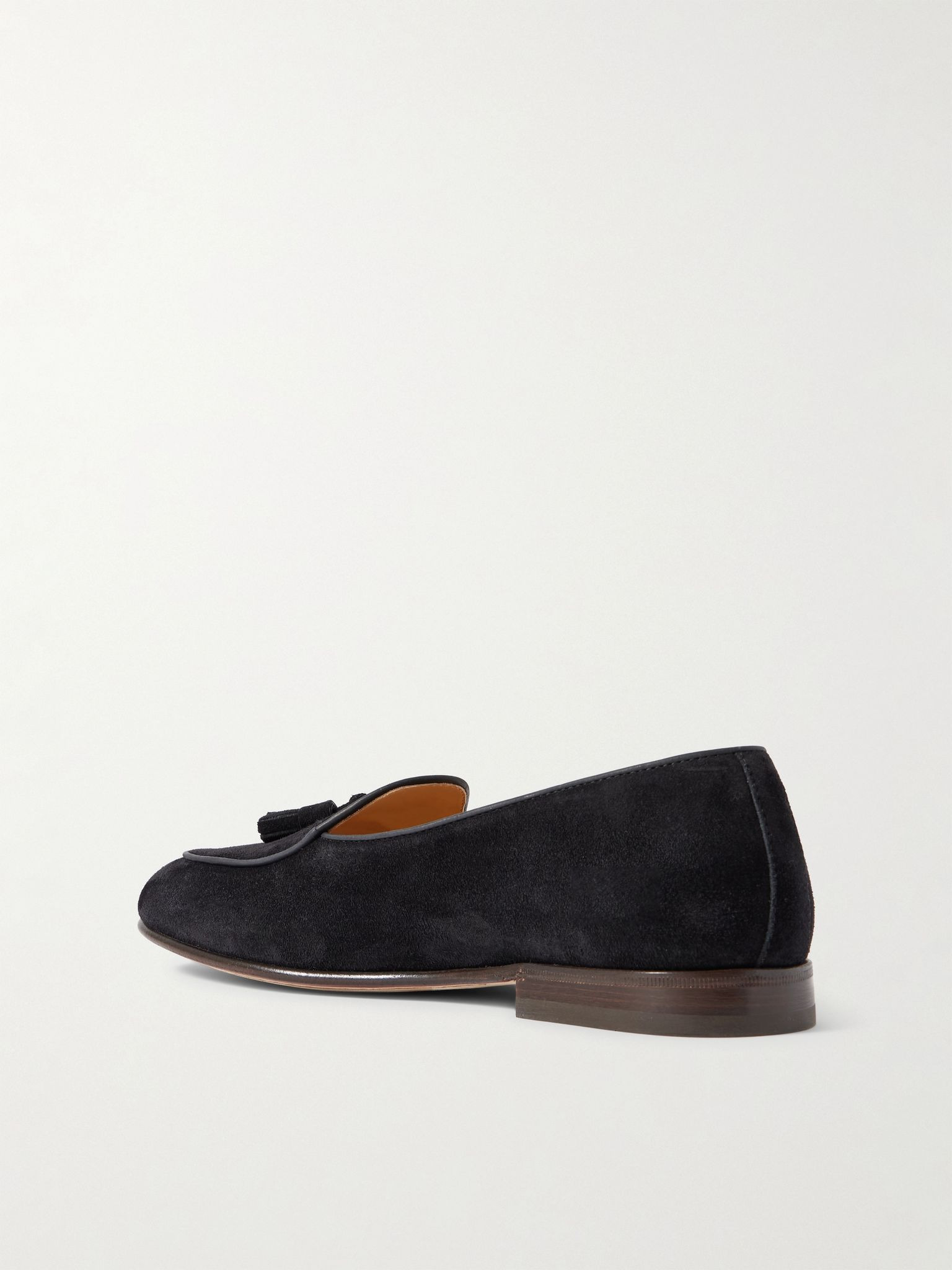 Tasselled Leather-Trimmed Suede Loafers Black - 4