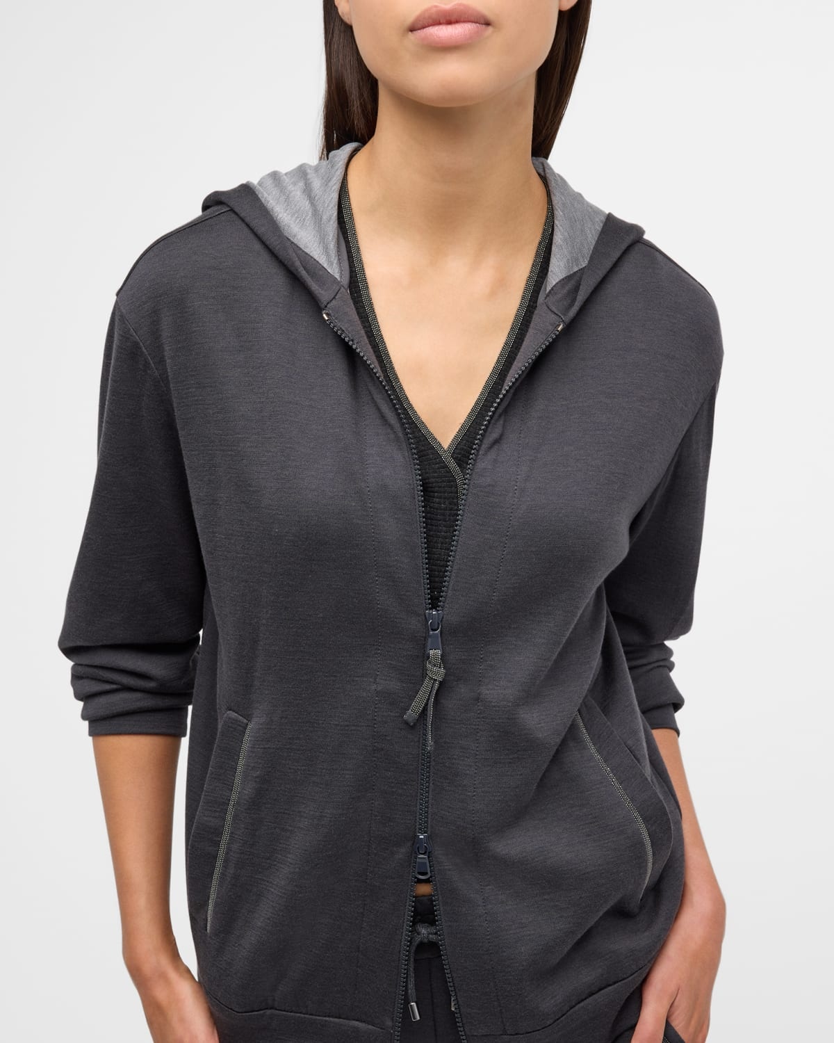 Cotton Silk Hooded Zip-Up Cardigan - 7