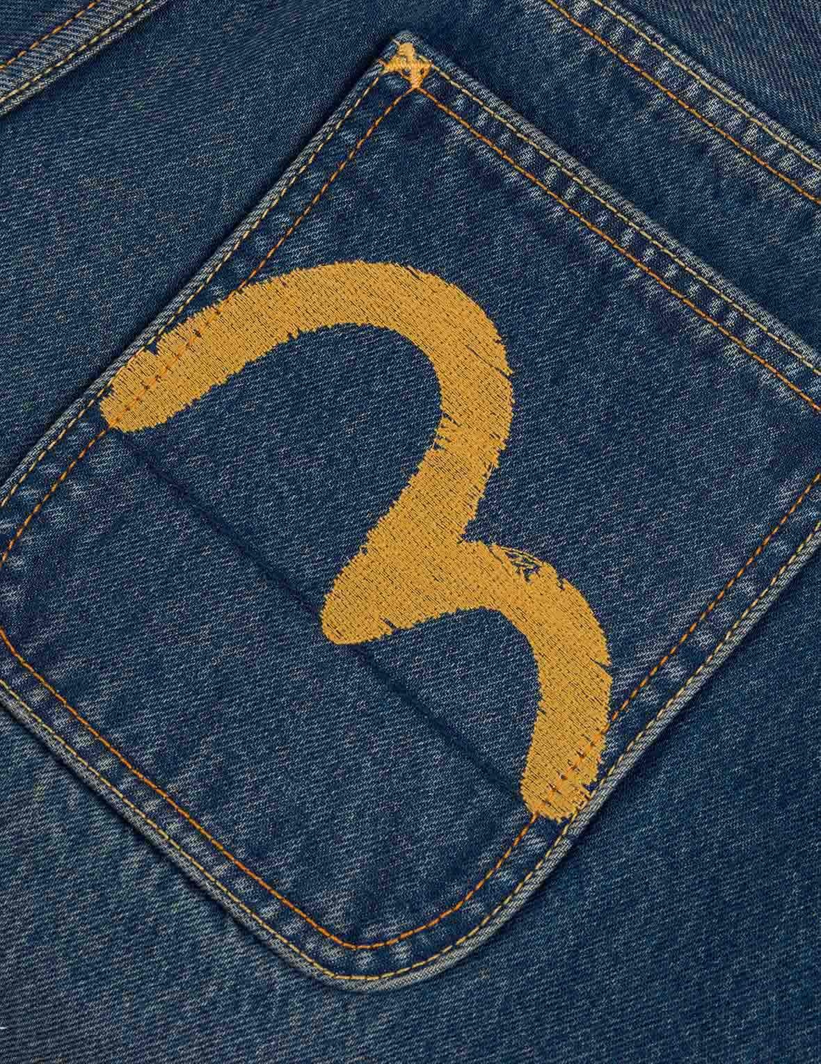 Seagull Embroidery Regular Fit Washed Denim Jorts - 3