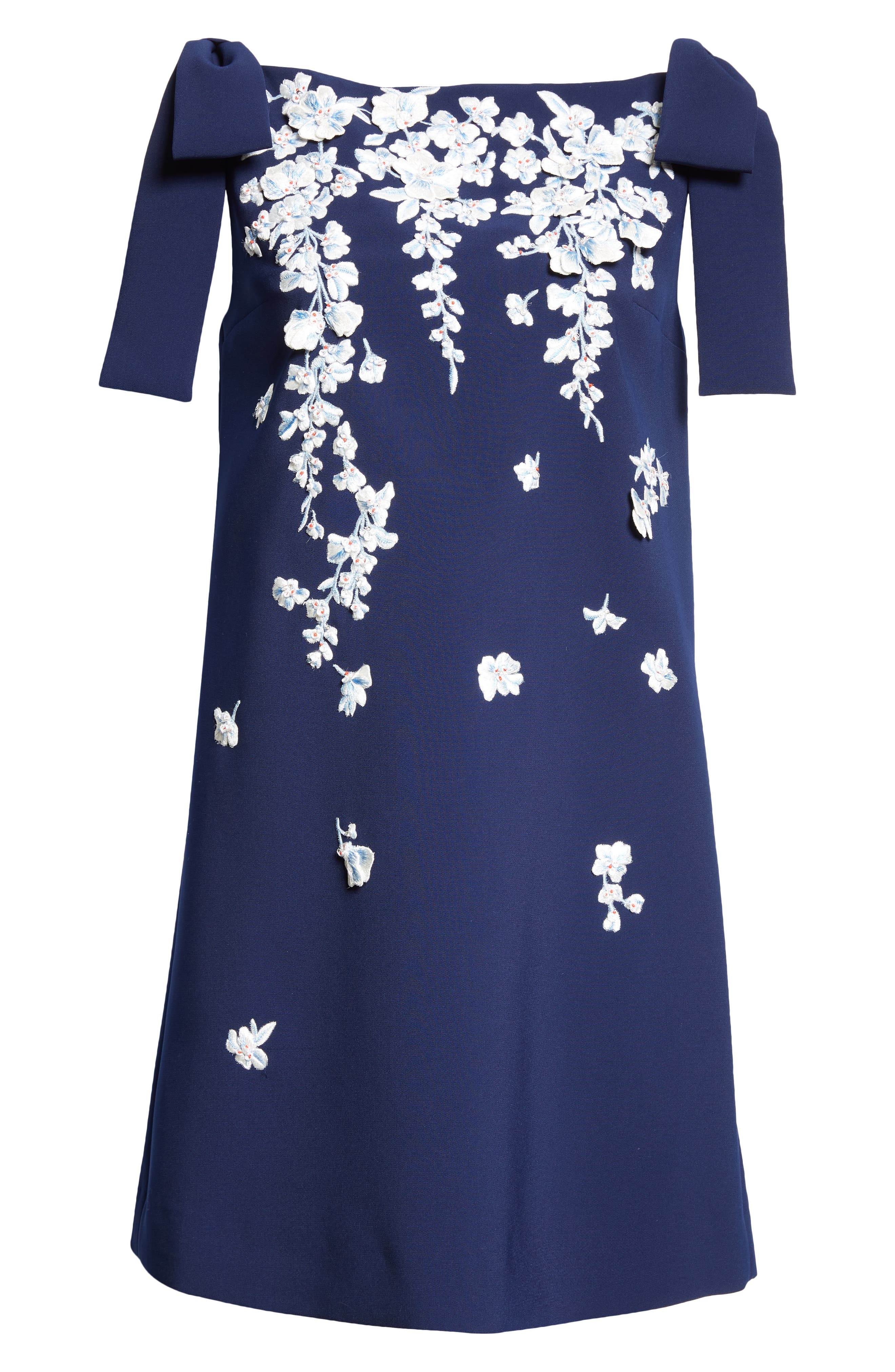 Carolina Herrera Floral Embroidered Stretch Stretch Crepe Minidress in Midnight Multi at Nordstrom - 5