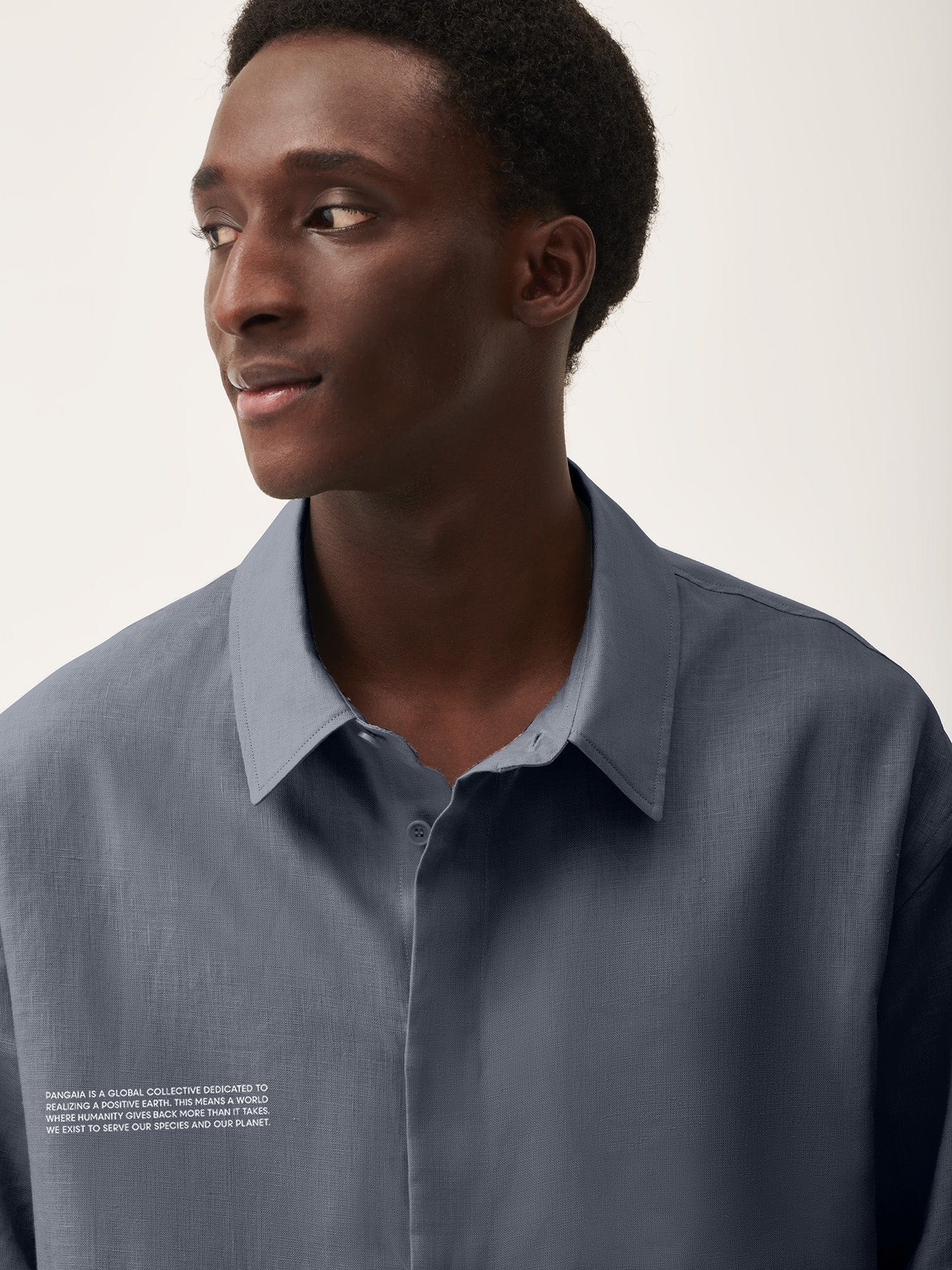 Mens DNA Linen Collared Long Sleeve Shirt - Atmosphere Grey - 4