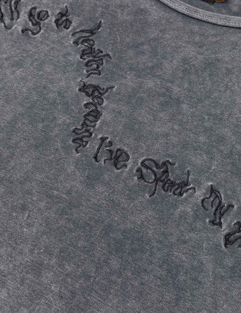 Slogan Seagull Embroidery Oil Wash T-shirt 7