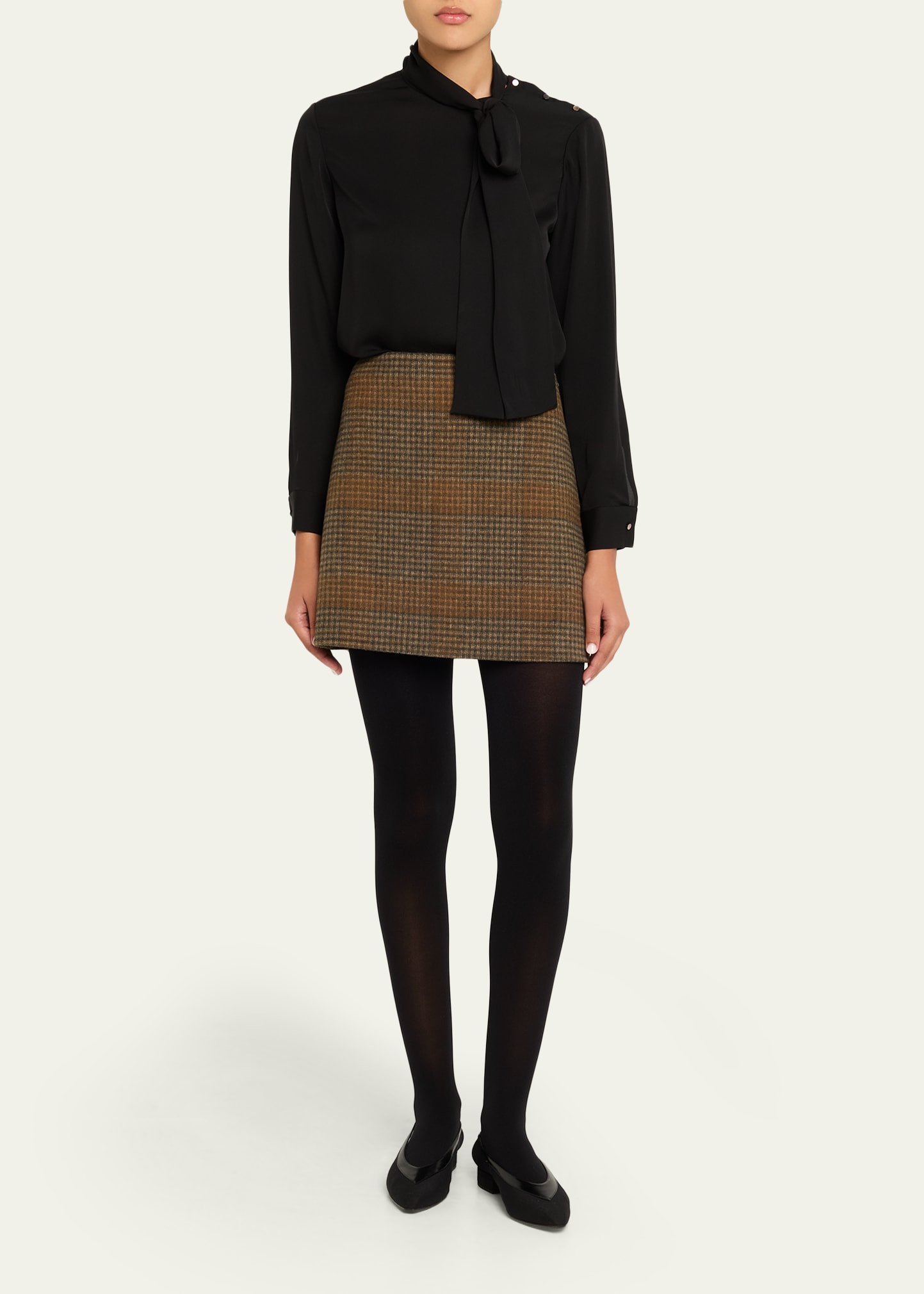 Long-Sleeve Silk Tie-Neck Blouse - 2