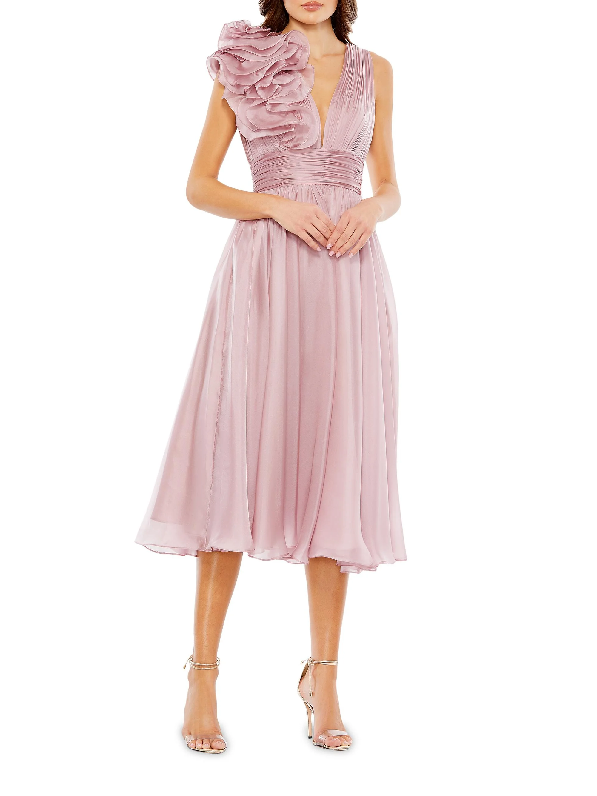 Women's Chiffon Sleeveless Fit & Flare Midi-Dress - Rose - 1