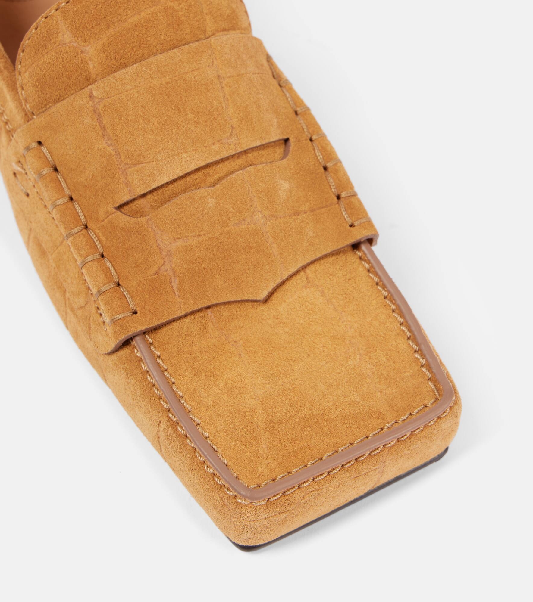 Carré croc-effect suede penny loafers - 5