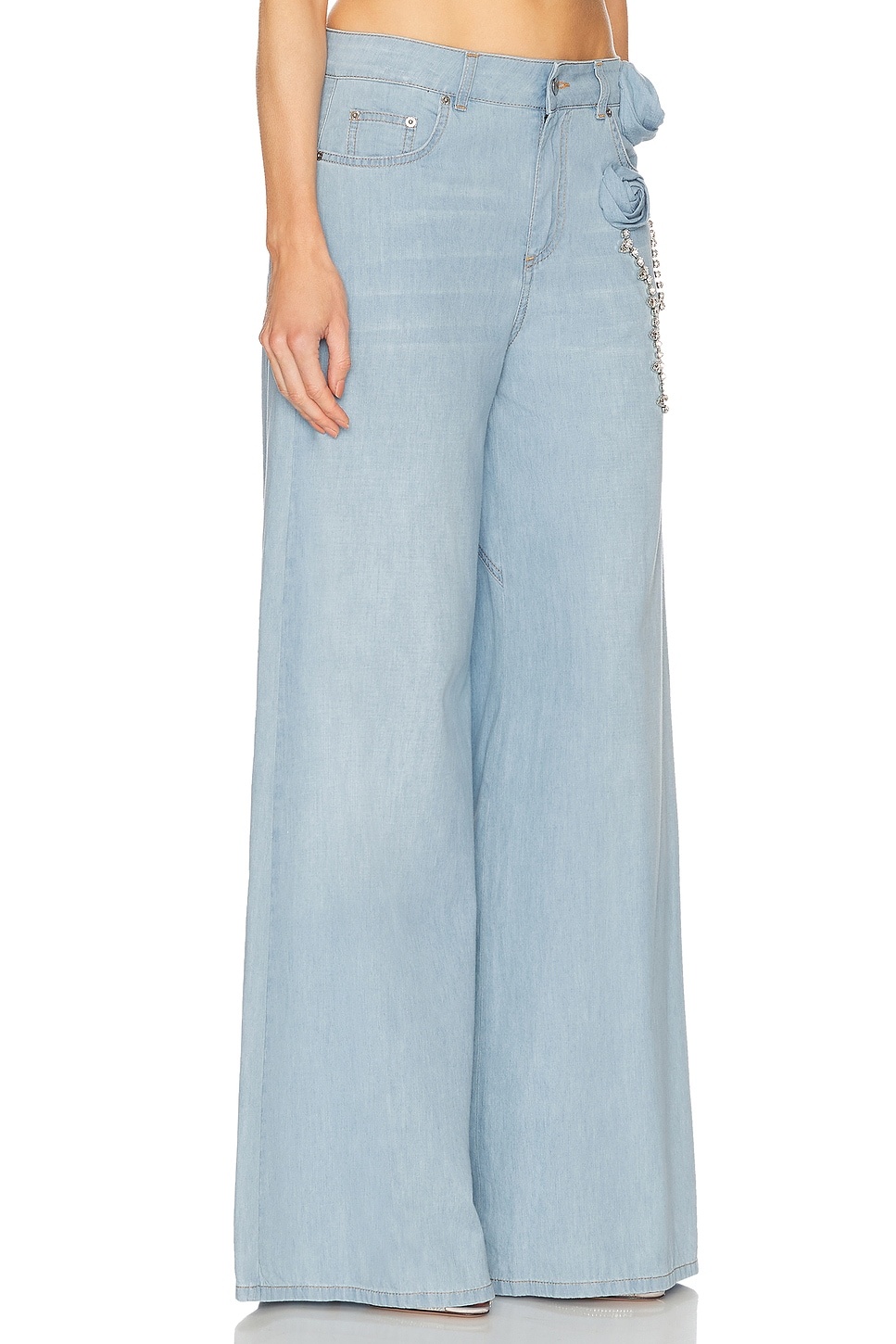 Crystal Rosette Wide Leg Jean - 2