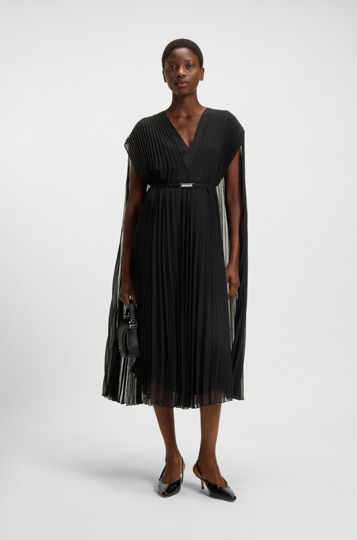 BELTED DRESS IN CRINKLE CHIFFON WITH OVERLAY - 2