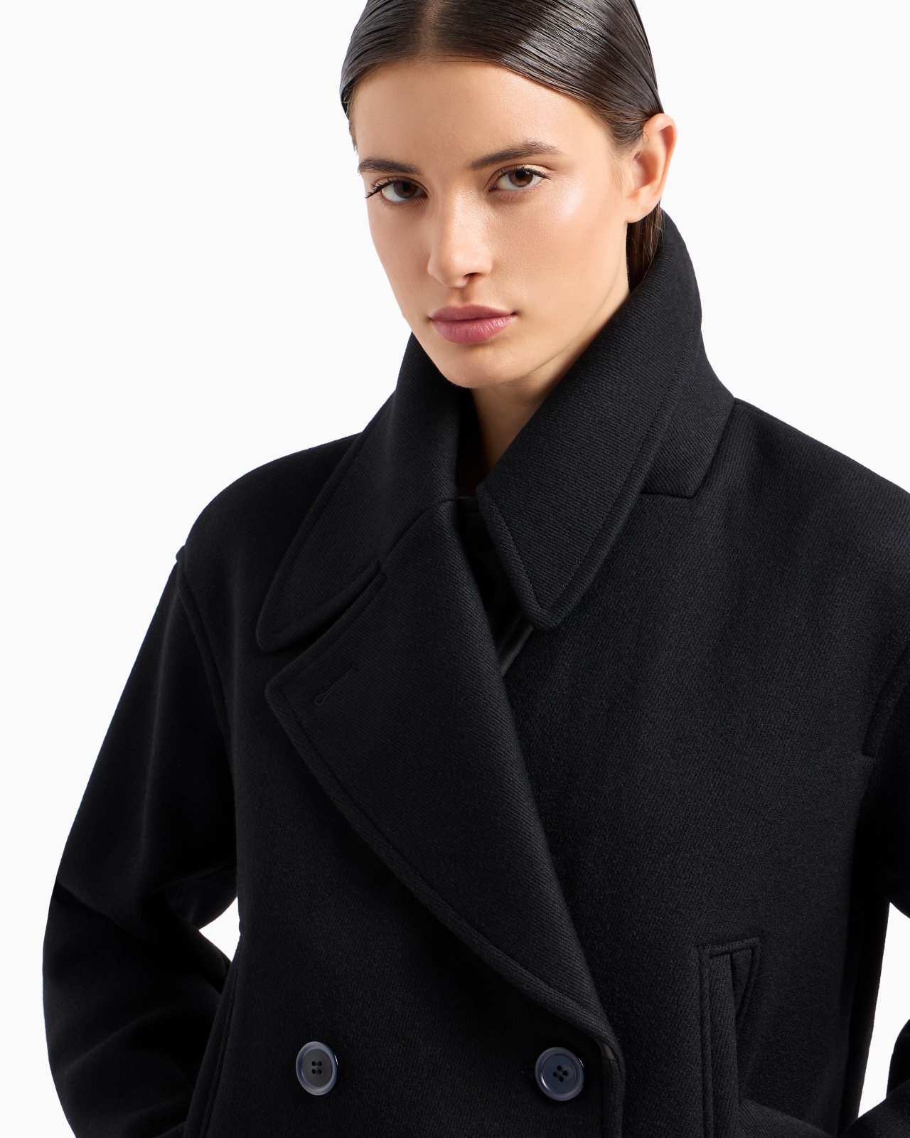 DOUBLE-BREASTED SHORT PEA COAT IN VIRGIN WOOL CAVALRY TWILL - 5