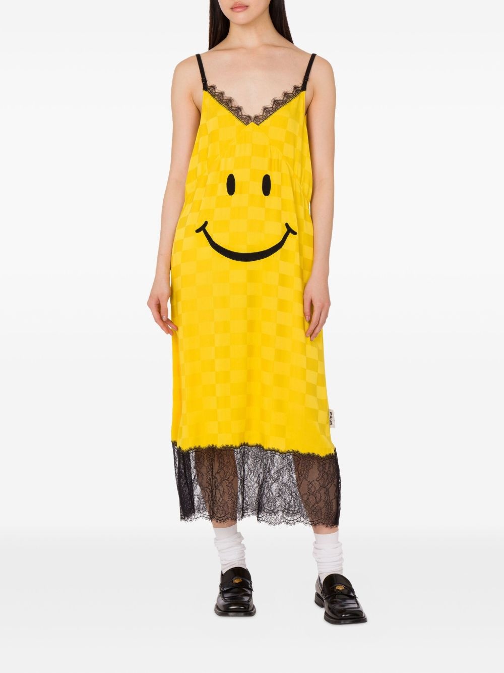 Smiley graphic lace-trimmed midi dress - 2