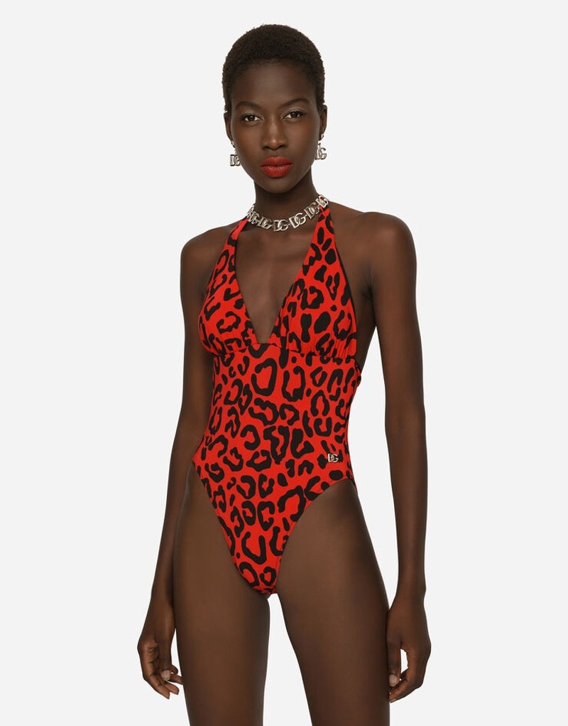 Leopard-print one-piece swimsuit with plunging neckline 4