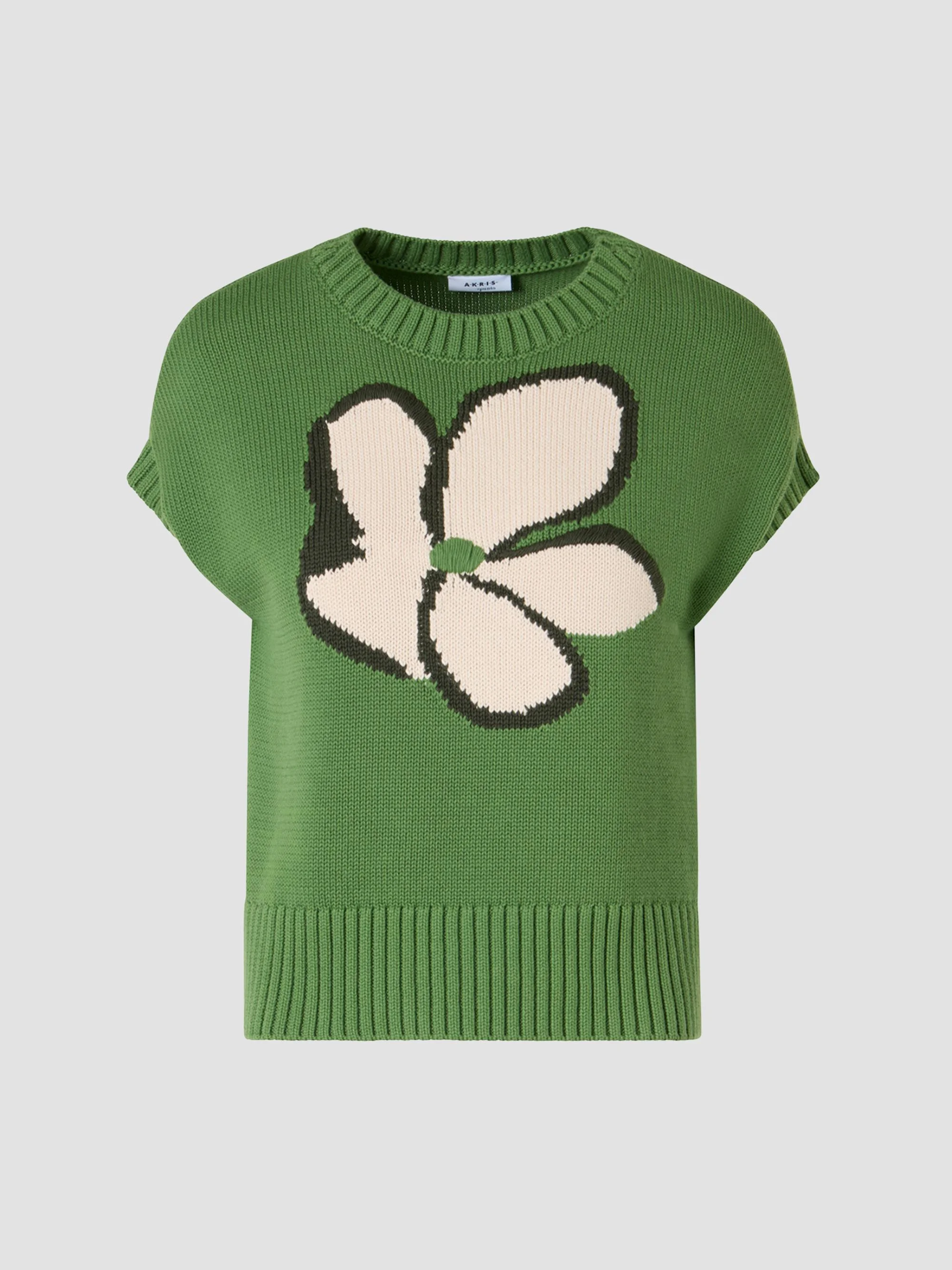 Women's Papercut Flower Cotton Sweater - Green Tea Cream Olive - 1