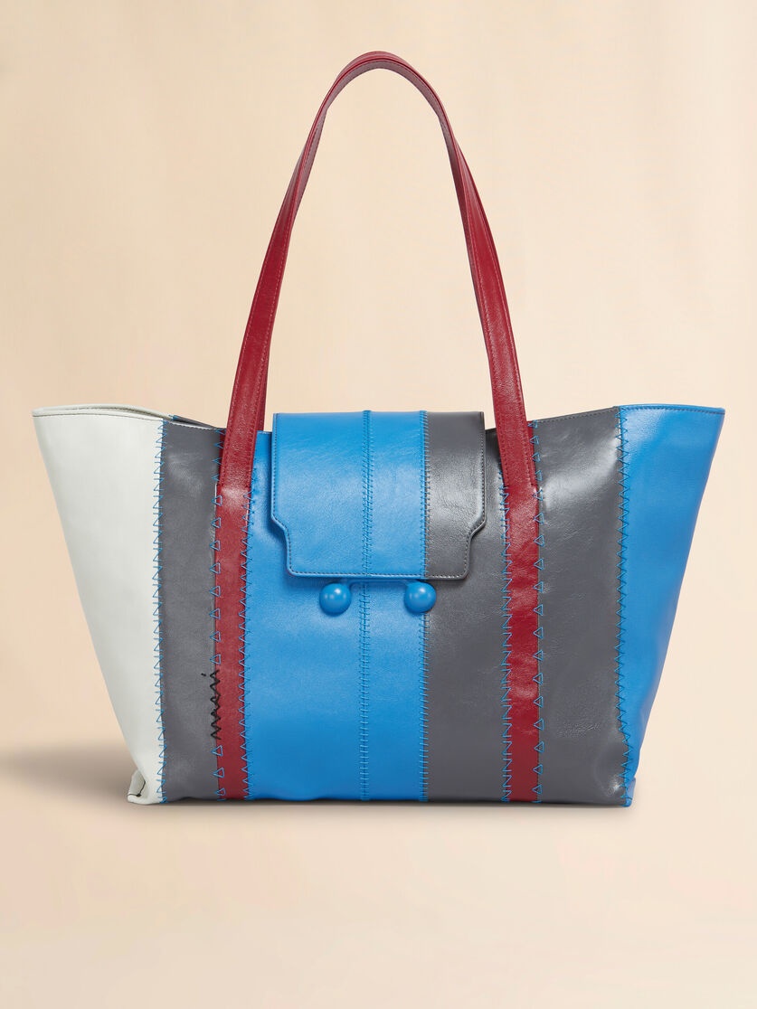 LIGHT BLUE, GREY, AND WHITE LEATHER TRUNKAROO LARGE BAG - 1