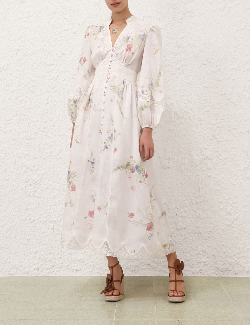 Zimmermann LUCKY LACE PLUNGE MIDI DRESS outlook
