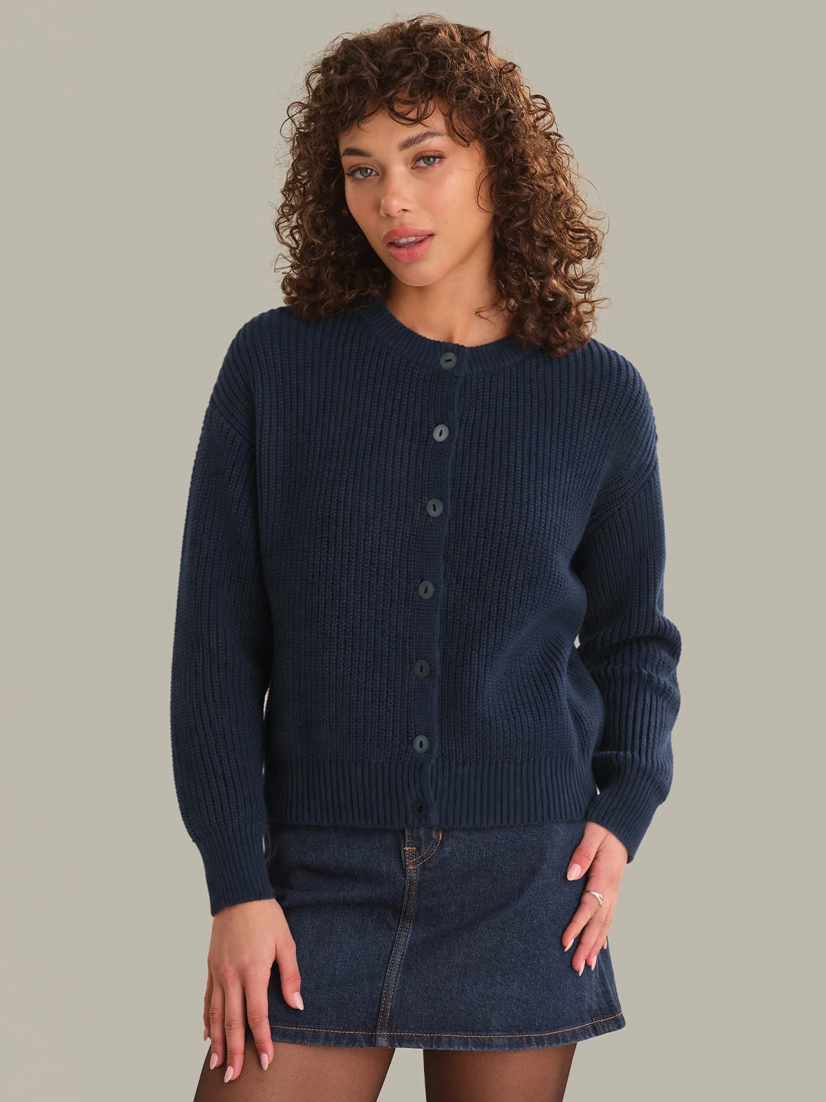 Marcie: Cotton Crewneck Cardigan - 1