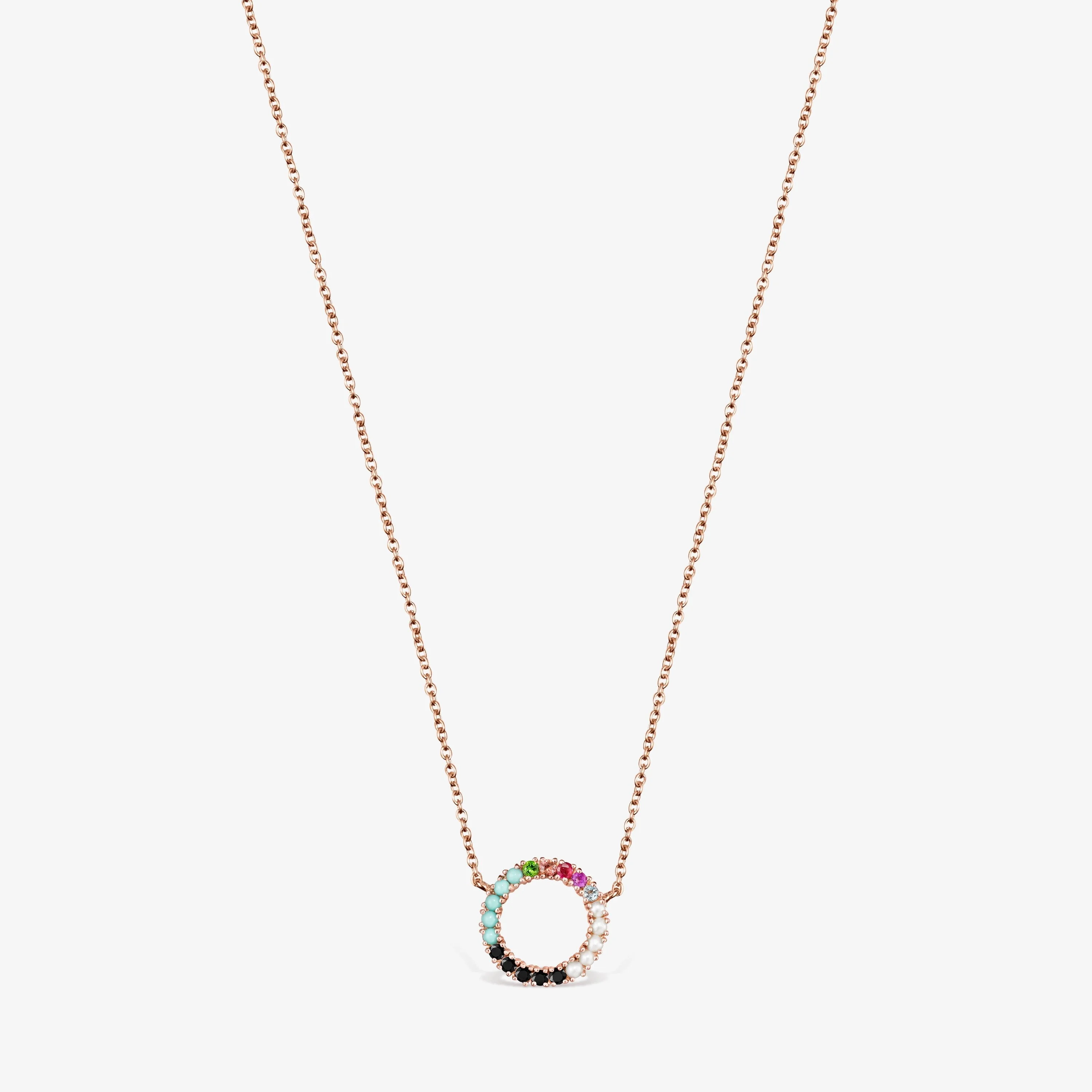 Straight disc Necklace in Rose 18K gold vermeil with Gemstones - 1