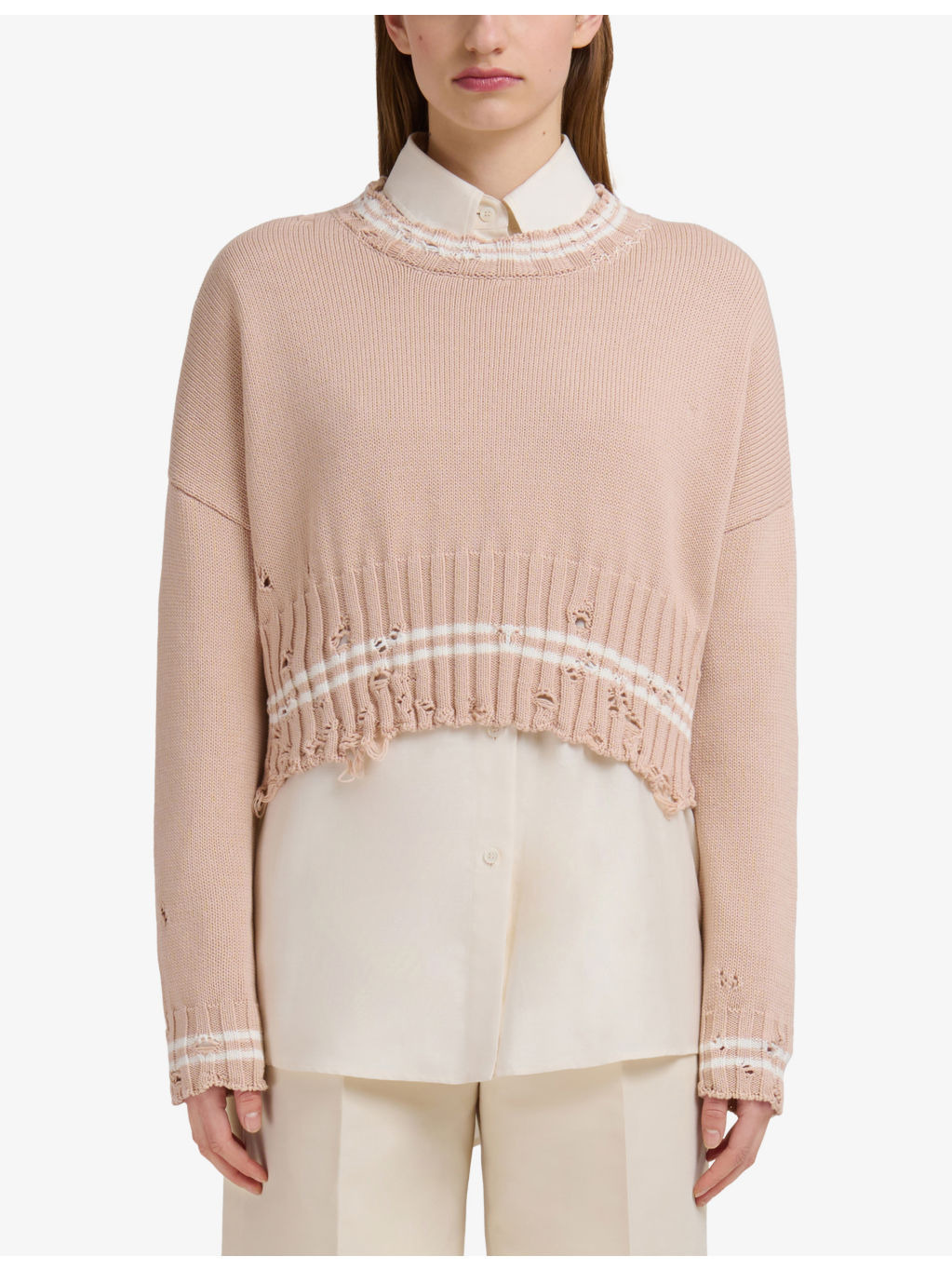 Distressed Cropped Cotton-Knit Jumper - 3