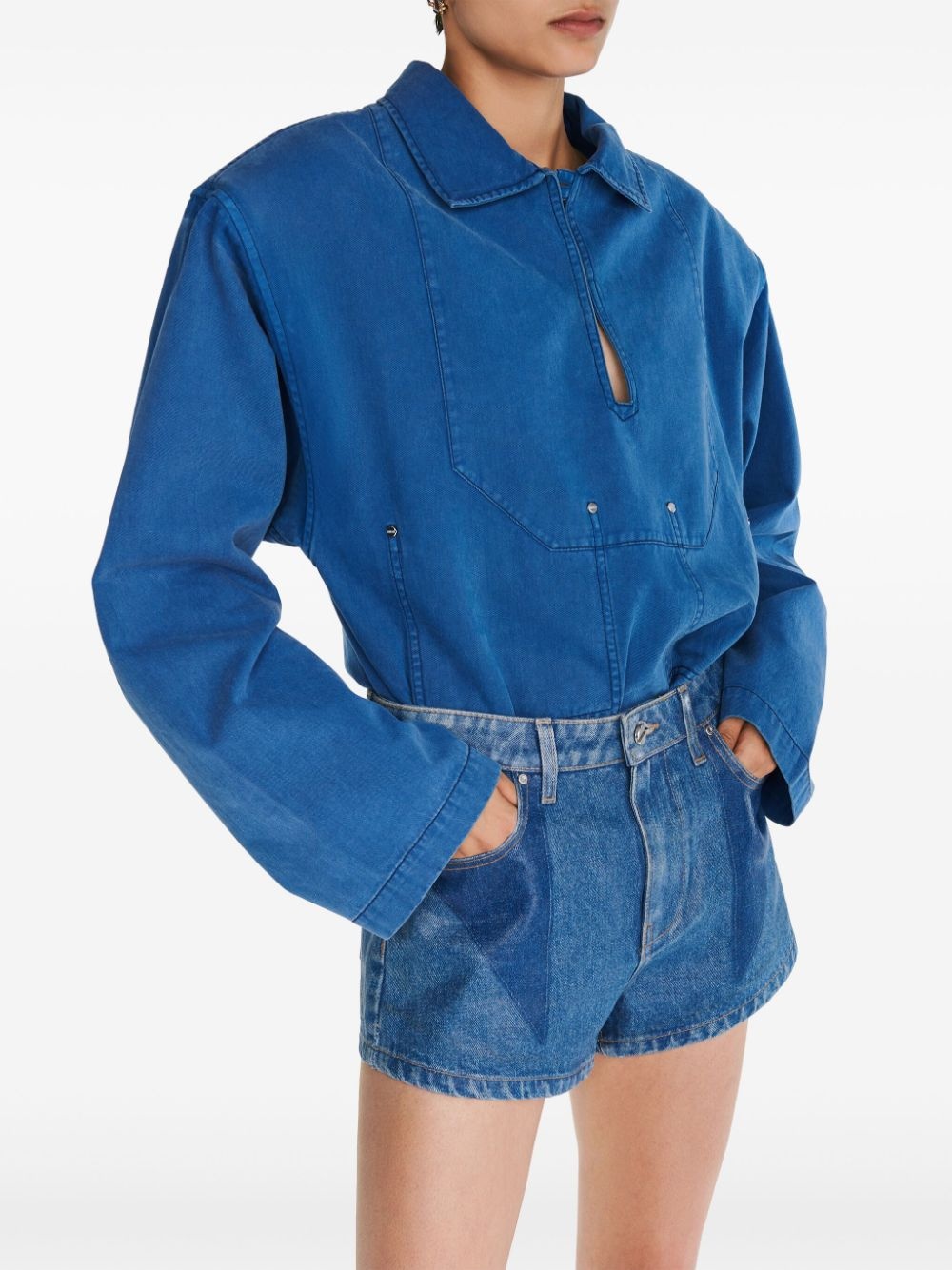 laminated darted denim shorts - 5
