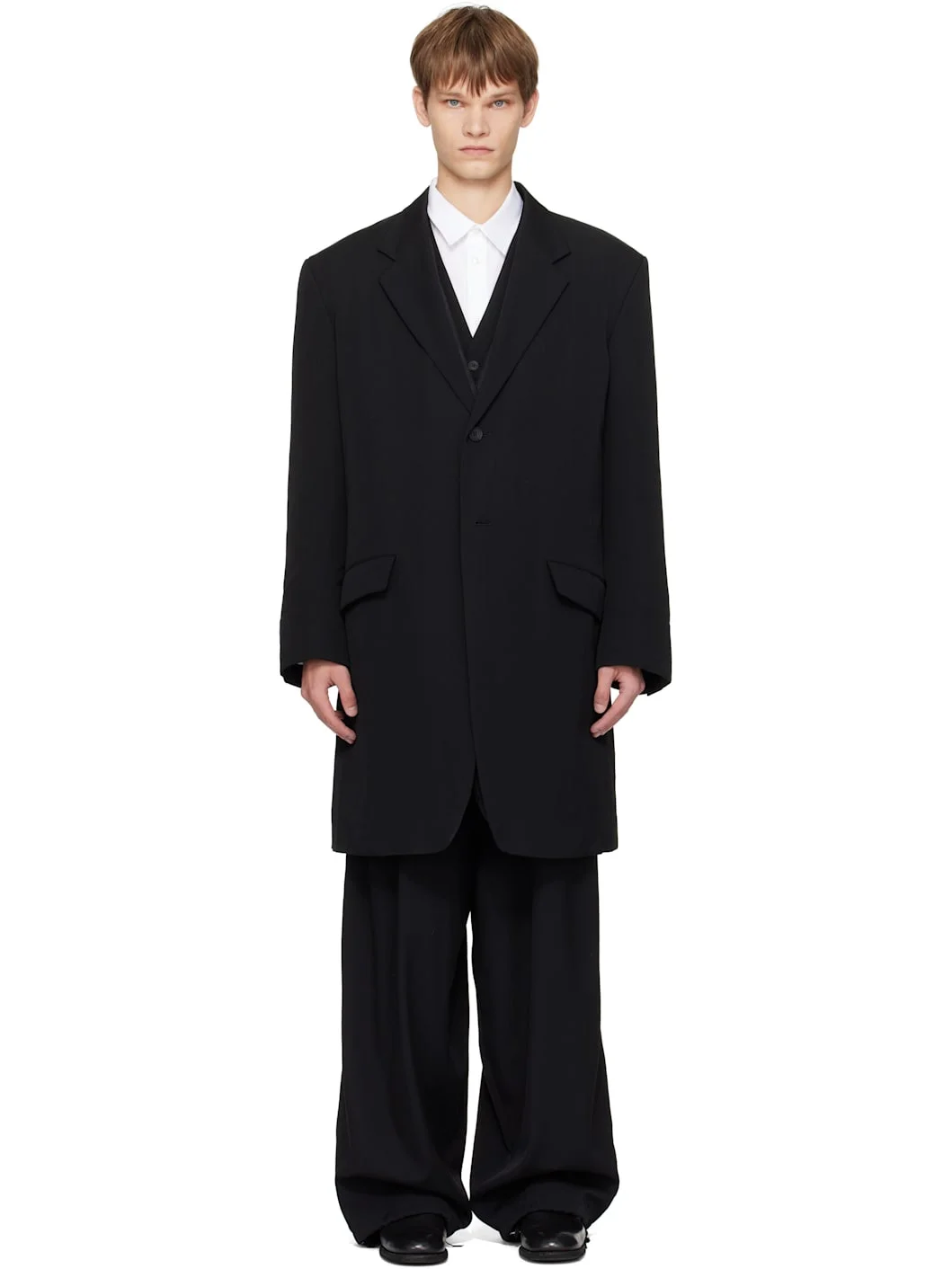 Black Wool Gabardine Reversible Nylon Liner & Blazer Set - 1