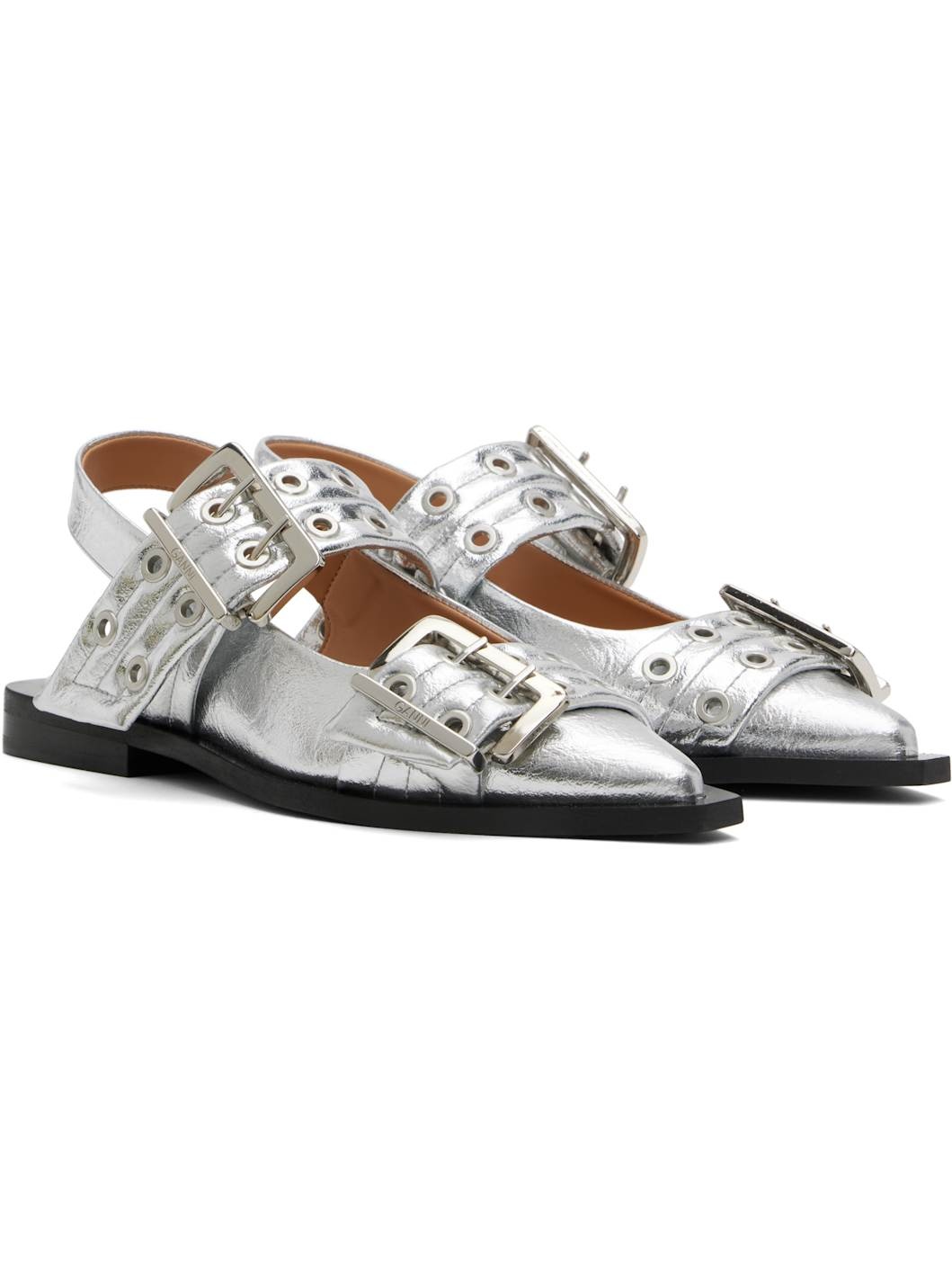 Silver Metallic Feminine Buckle Flats - 4