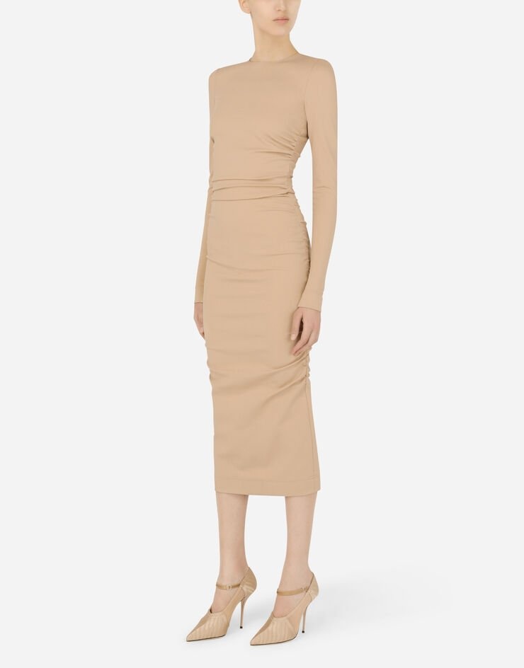 Jersey calf-length dress with draping - 4