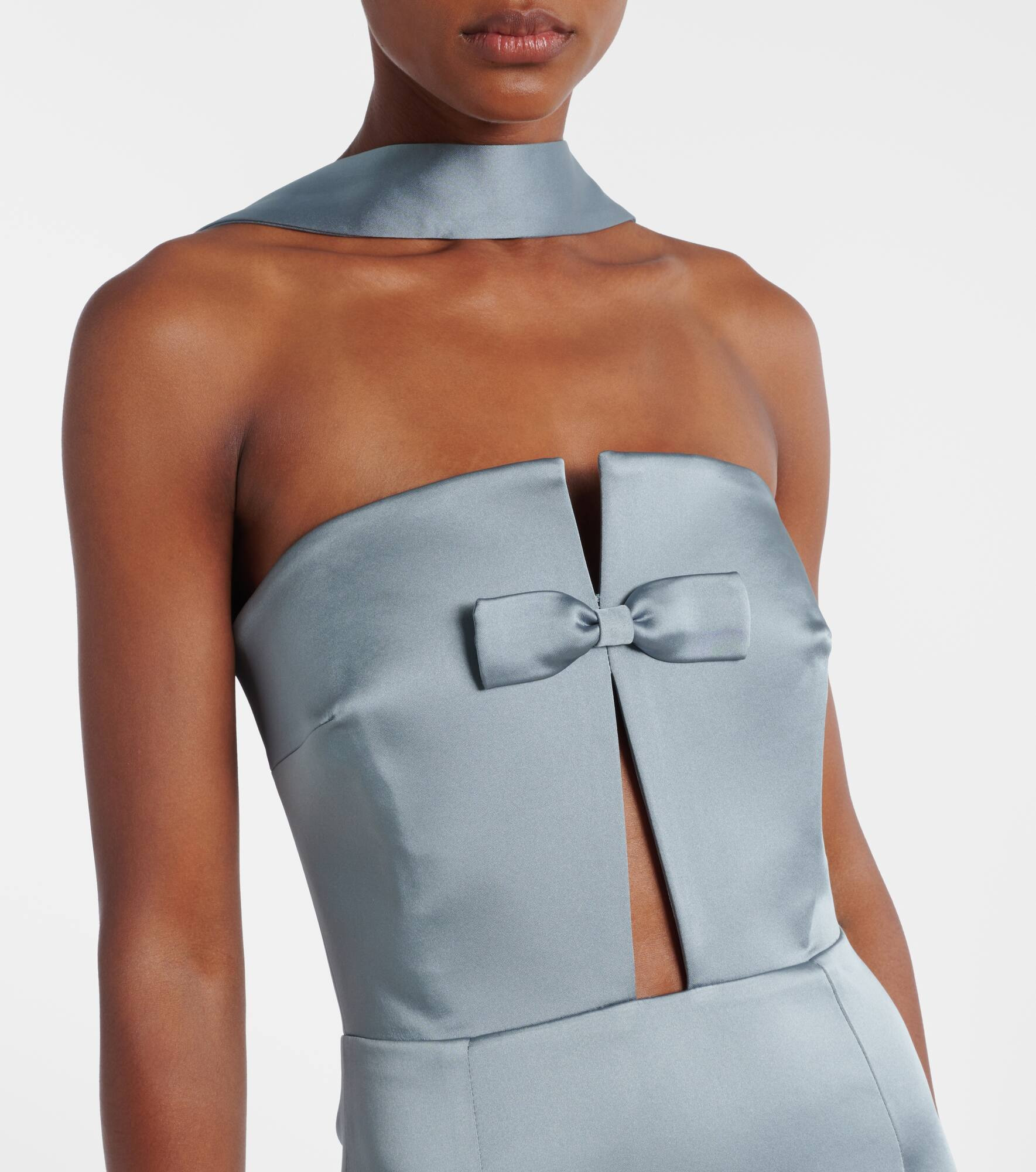 Holly bow-detail satin corset gown - 4