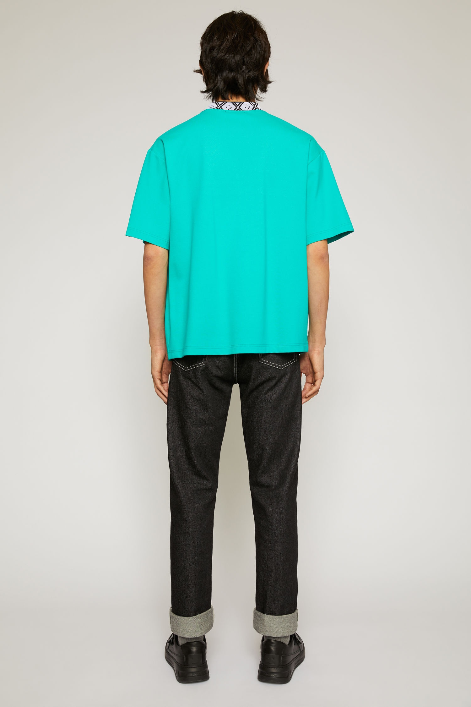 Face motif mock neck t-shirt jade green - 3