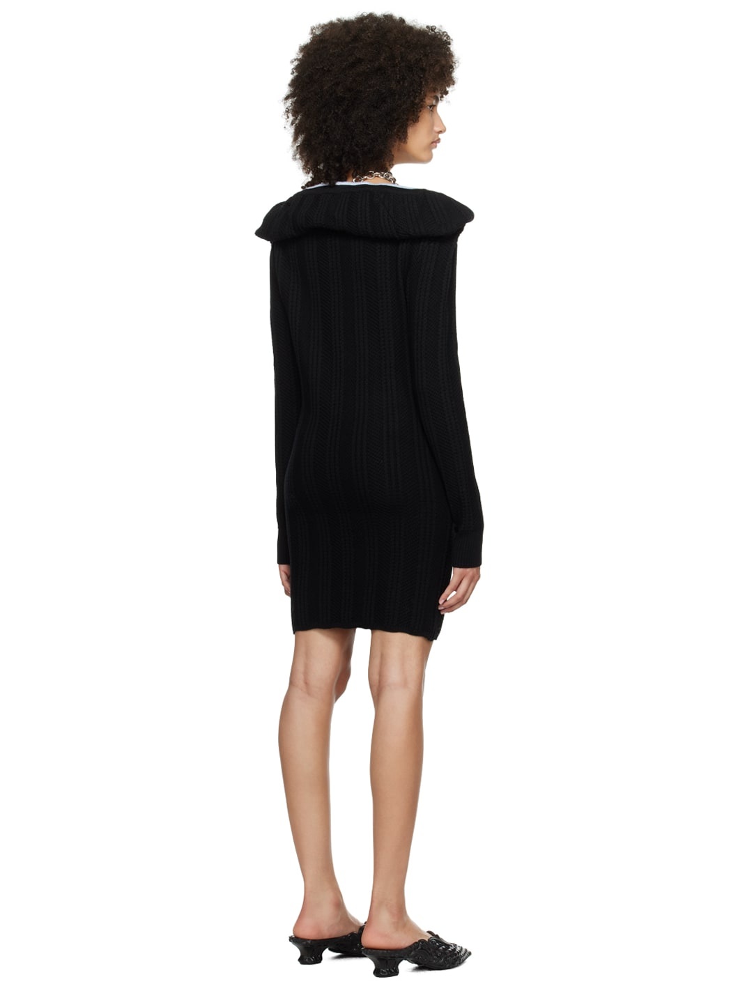 Black Ruffle Necklace Minidress - 3