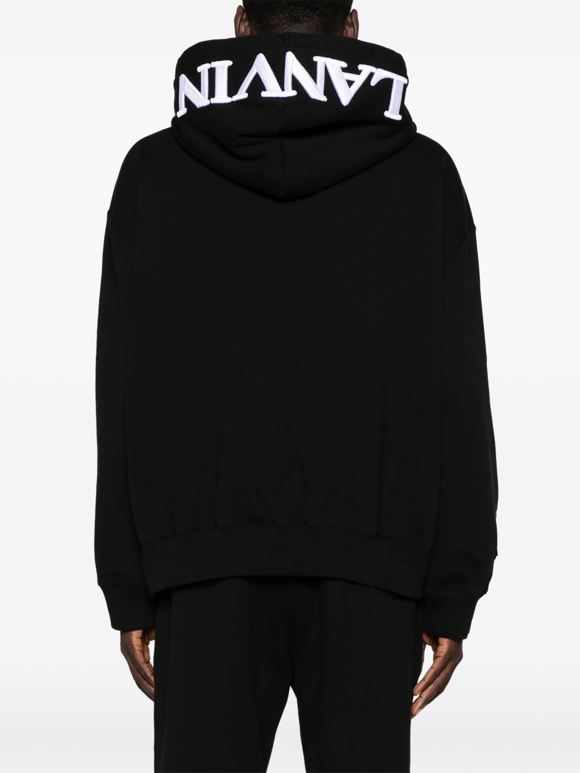 Black Logo-Embroidered Cotton Hoodie - 5