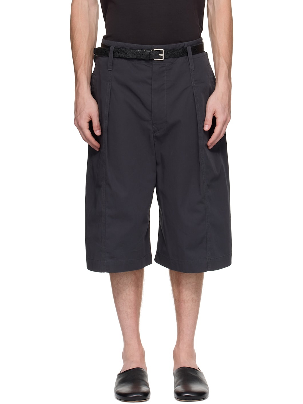Gray Maxi Pleated Bermuda Shorts - 1