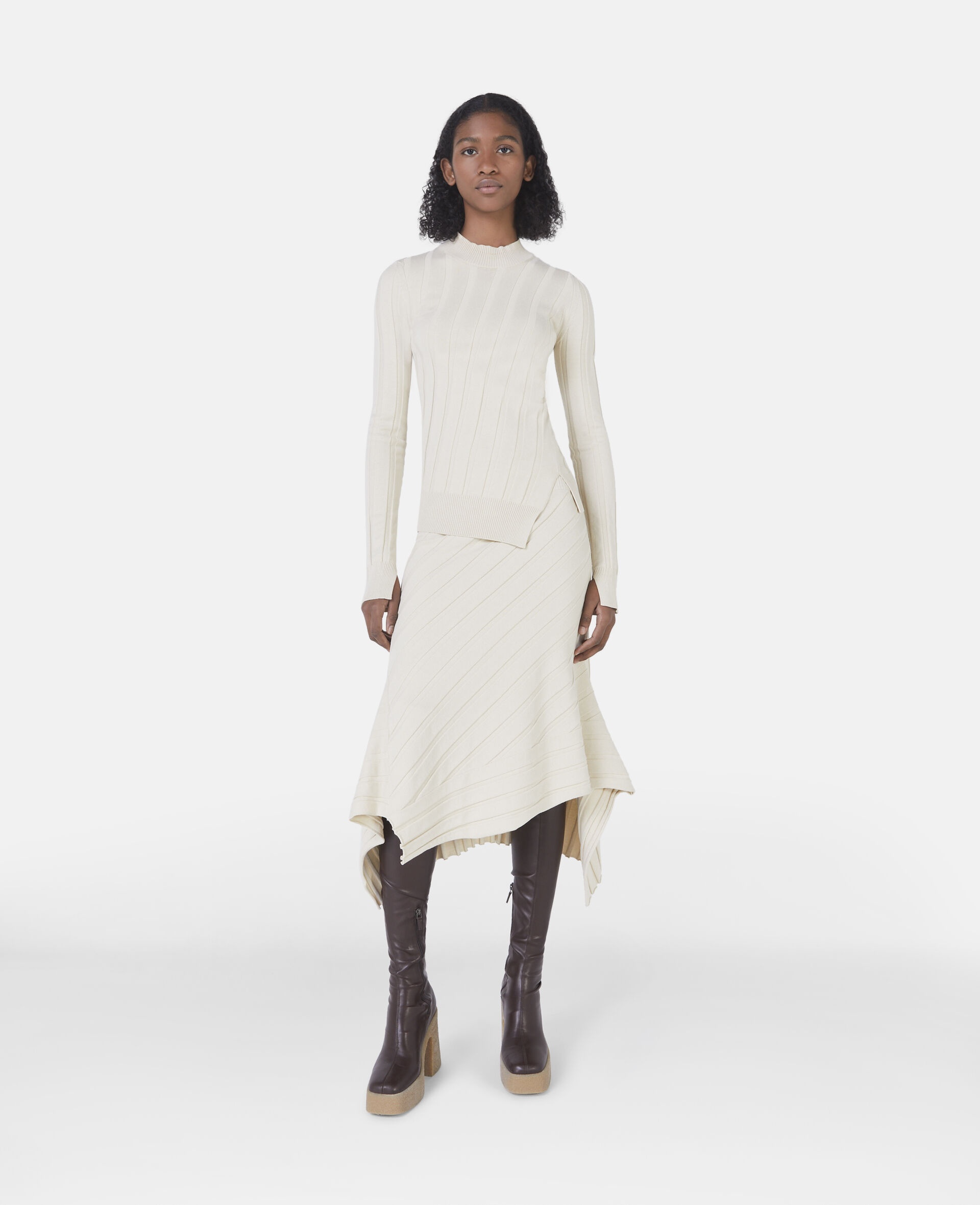 Asymmetric Rib Knit Skirt - 2
