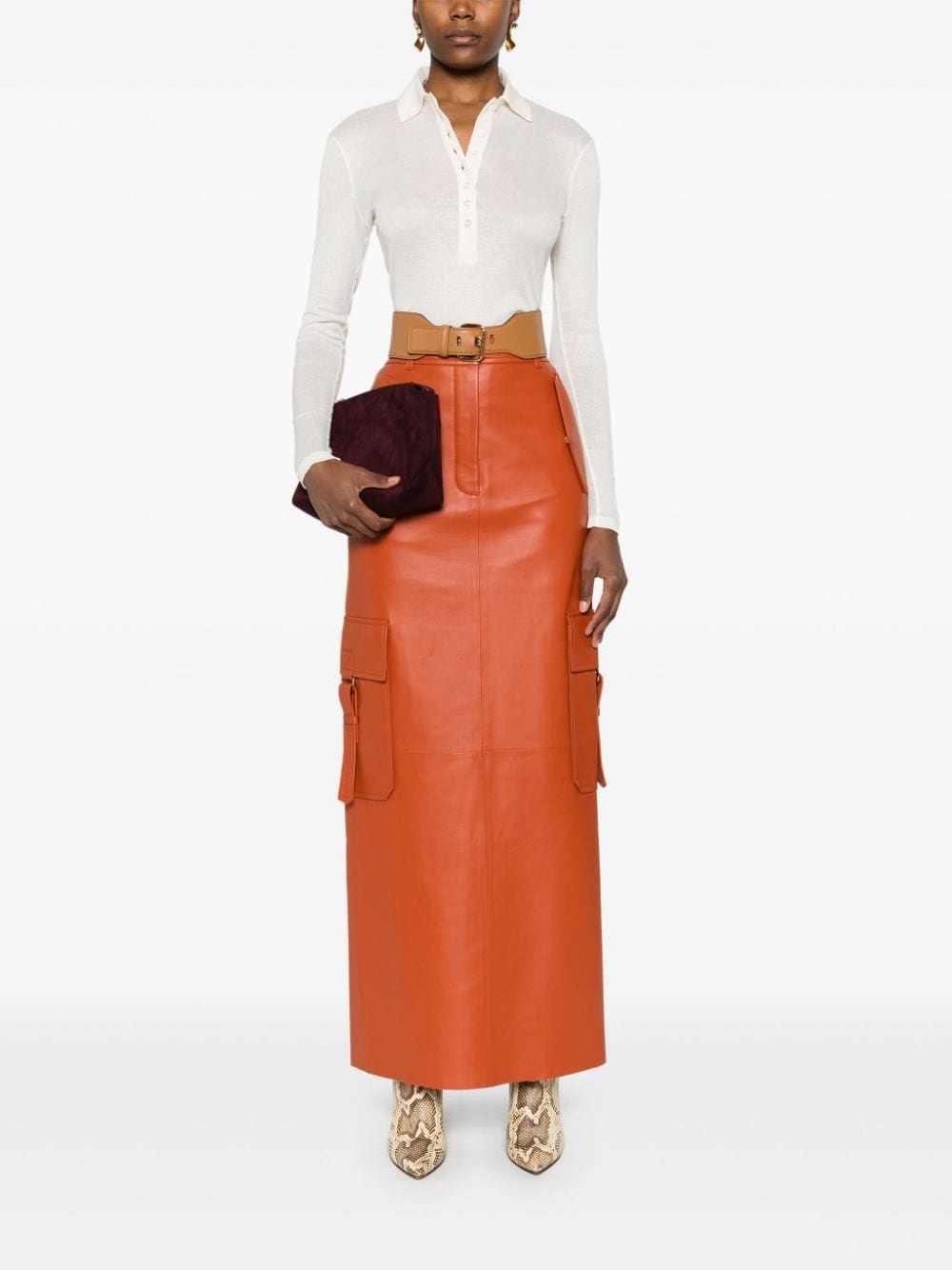 Illustration leather maxi skirt - 2