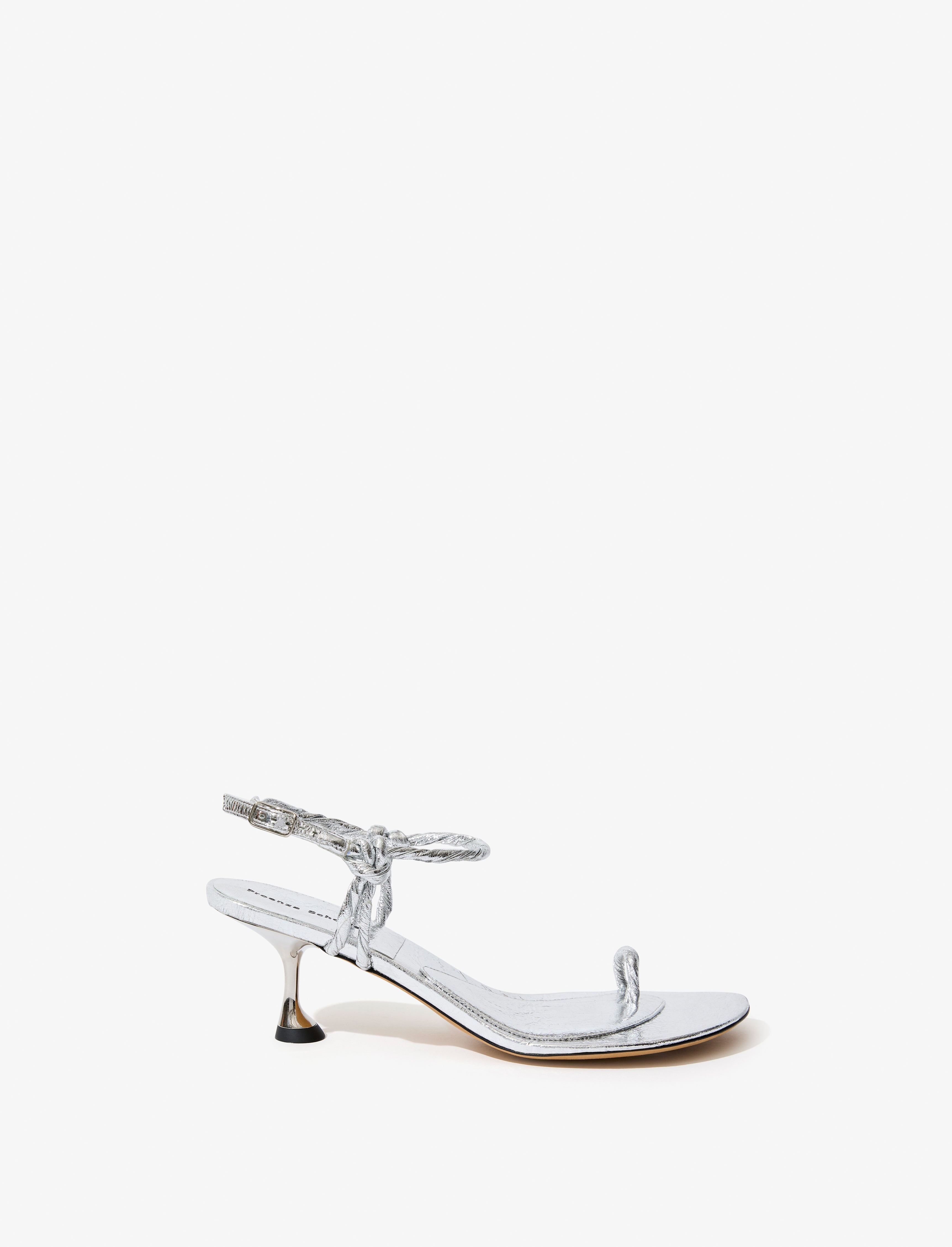 Tee Toe Ring Sandals in Crinkled Metallic - 1