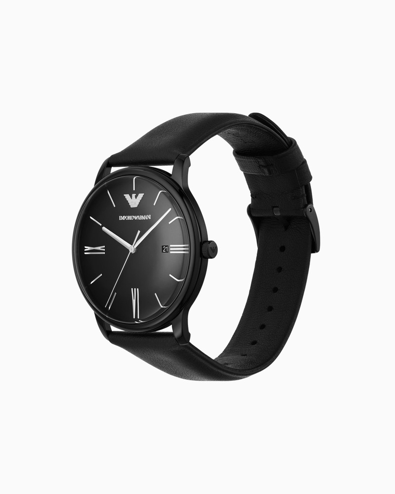 EMPORIO ARMANI THREE-HAND DATE BROWN LEATHER WATCH outlook