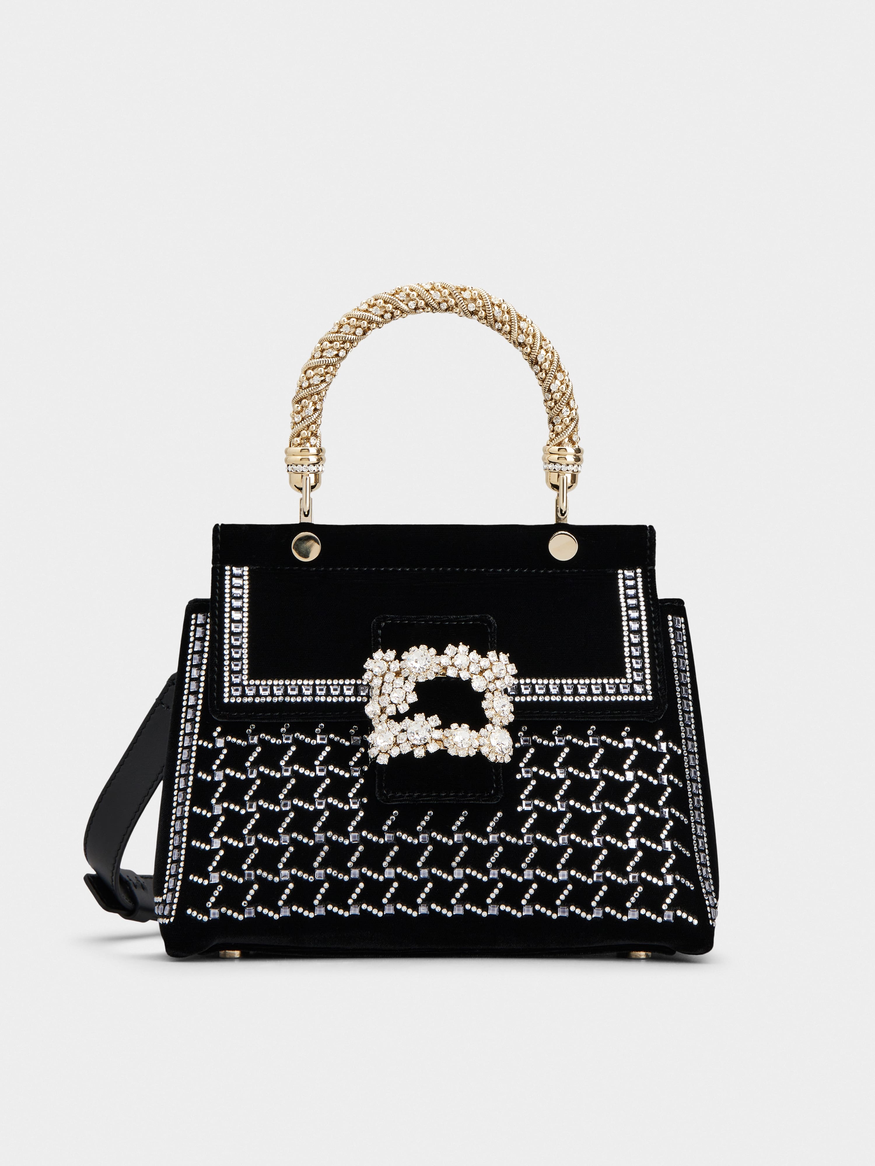Viv' Cabas Hotfix Vichy Jewel Flower Strass Buckle Mini Bag in Velvet - 1