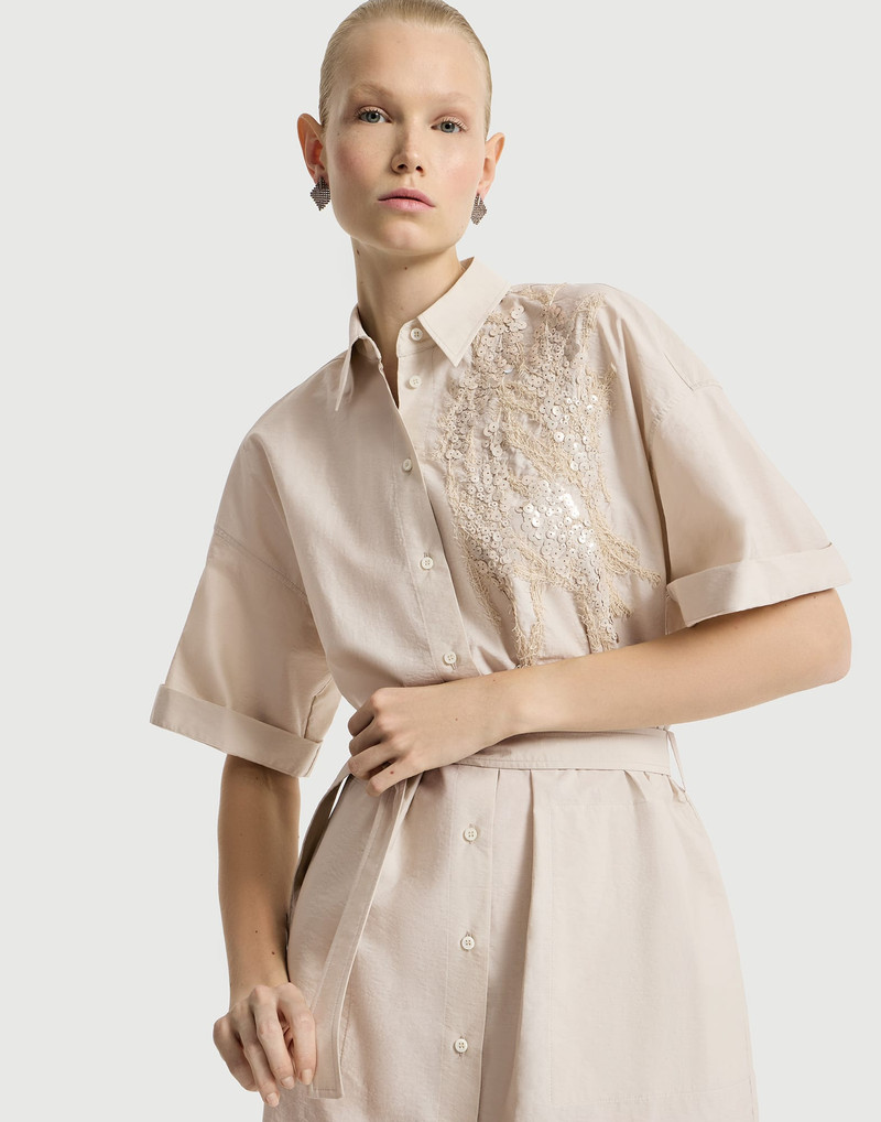 Techno cotton poplin dress with dazzling seabed embroidery 5