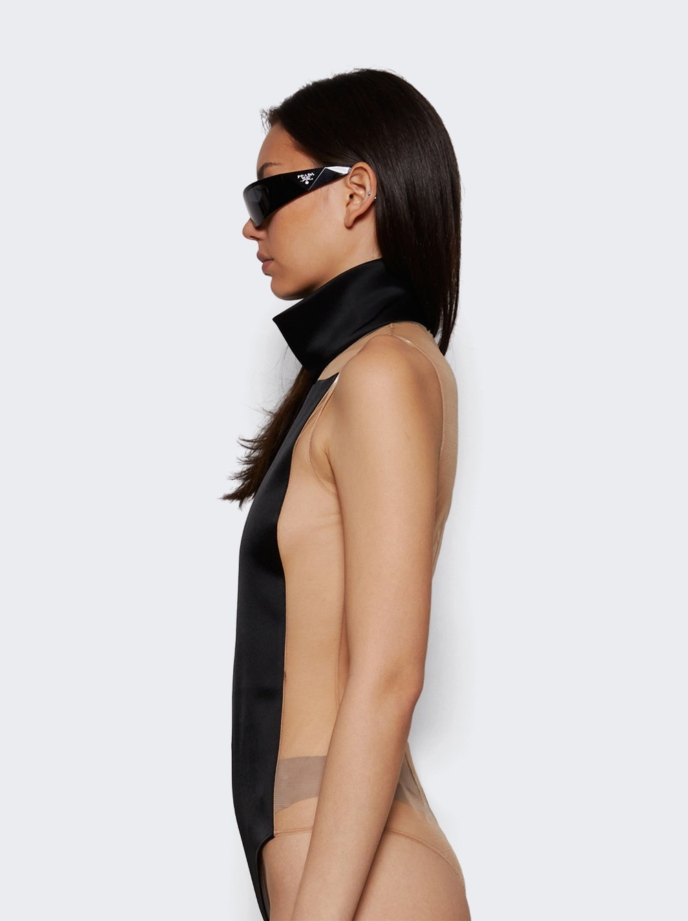 Illusion Mockneck Bodysuit Sand And Black - 3