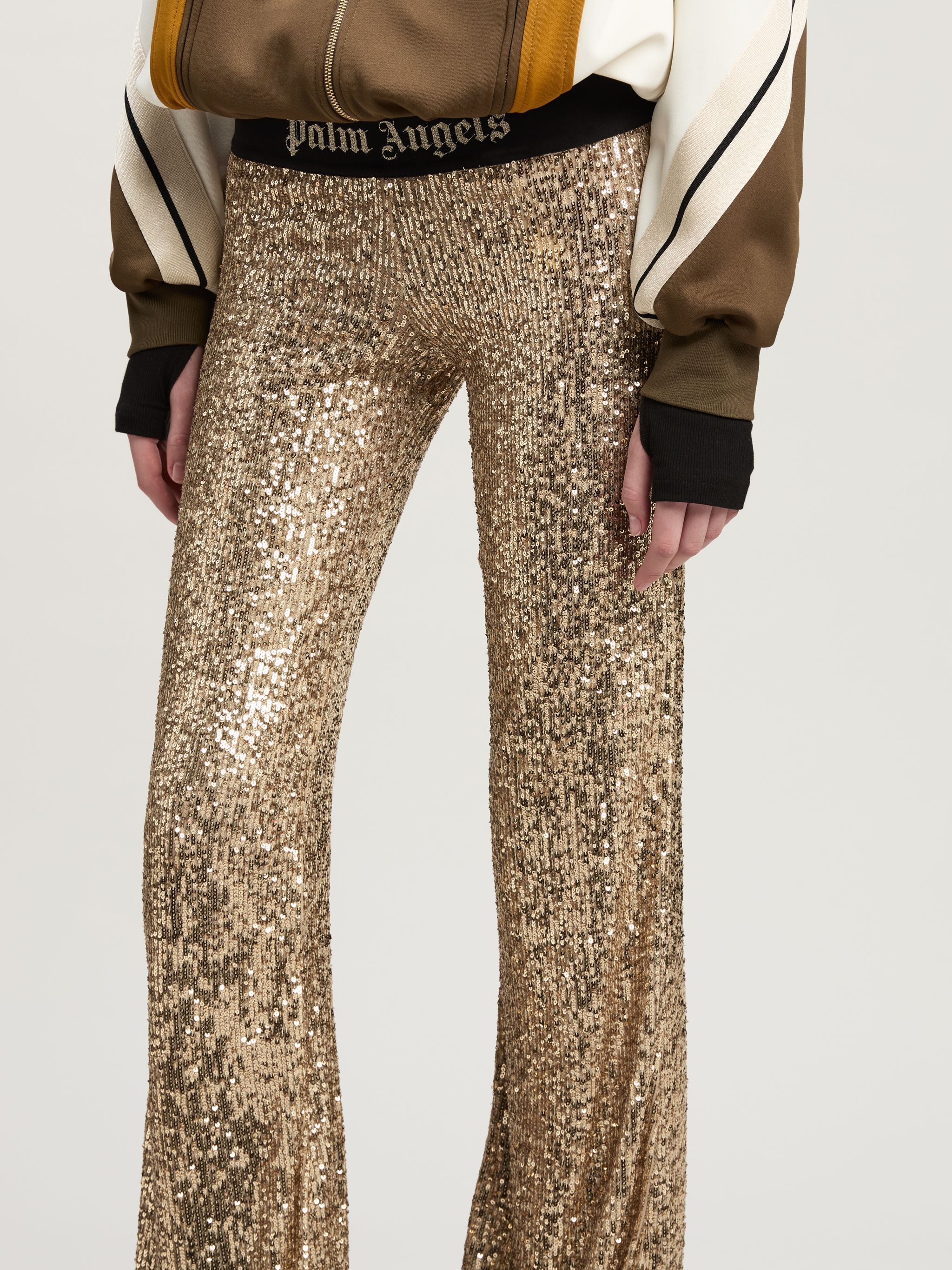 Logo Tape Sequins Flare Pants - 6