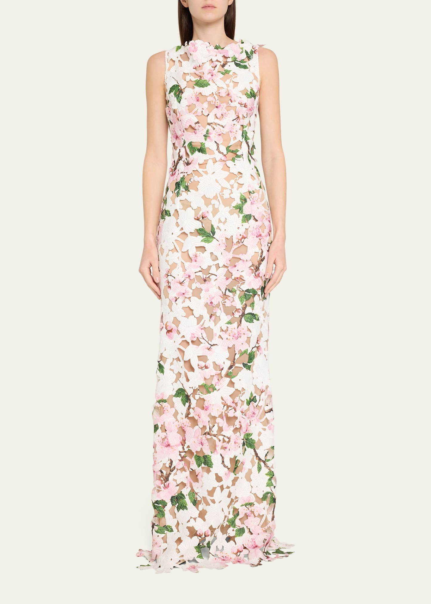 Sleeveless Cherry Blossom Guipure Gown - 2