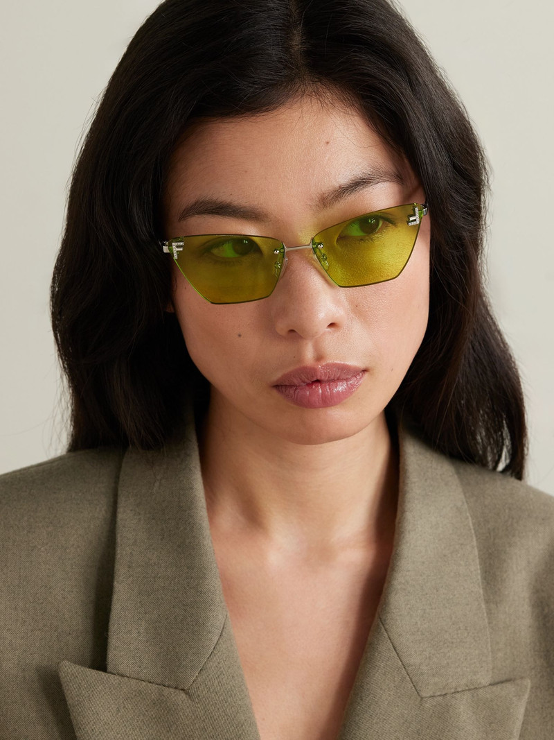 FENDI Rimless cat-eye crystal-embellished silver-tone sunglasses Green outlook