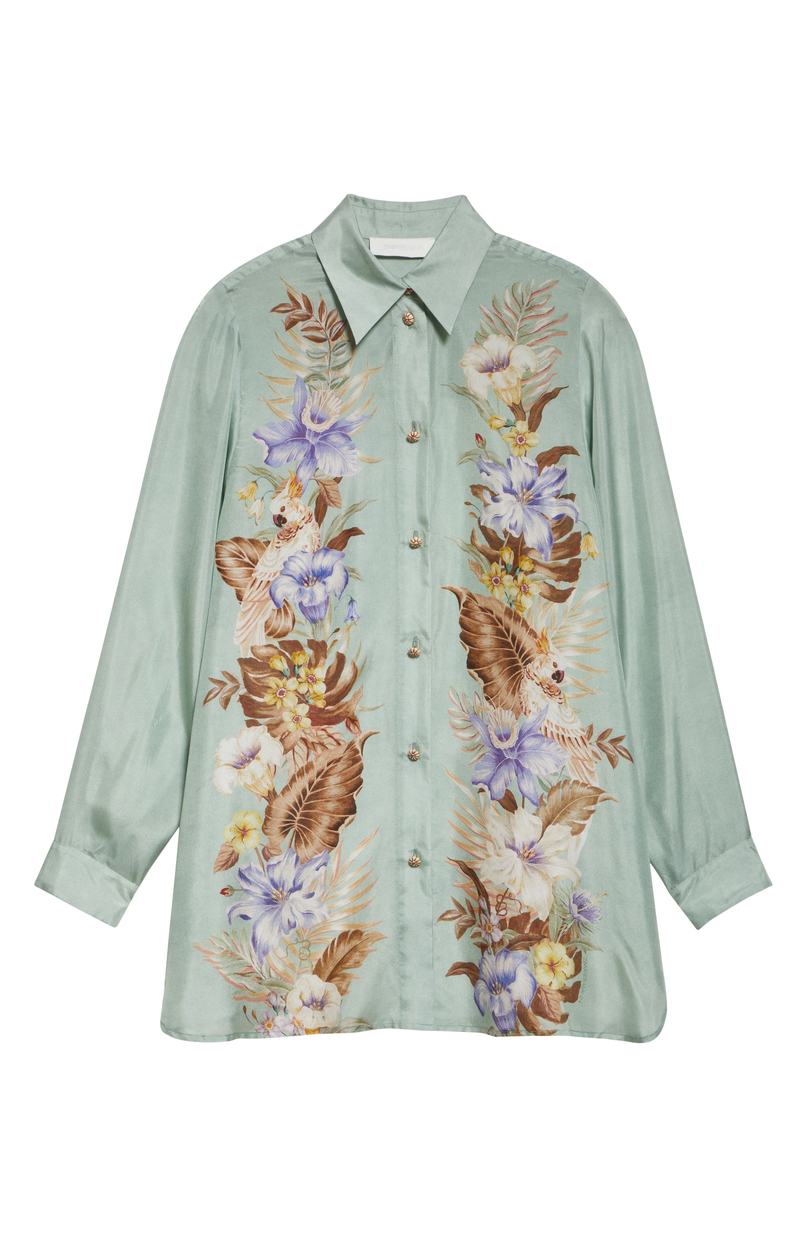Zimmermann Coco Placed Print Silk Button-Up Shirt in Sage Multi Floral at Nordstrom - 6