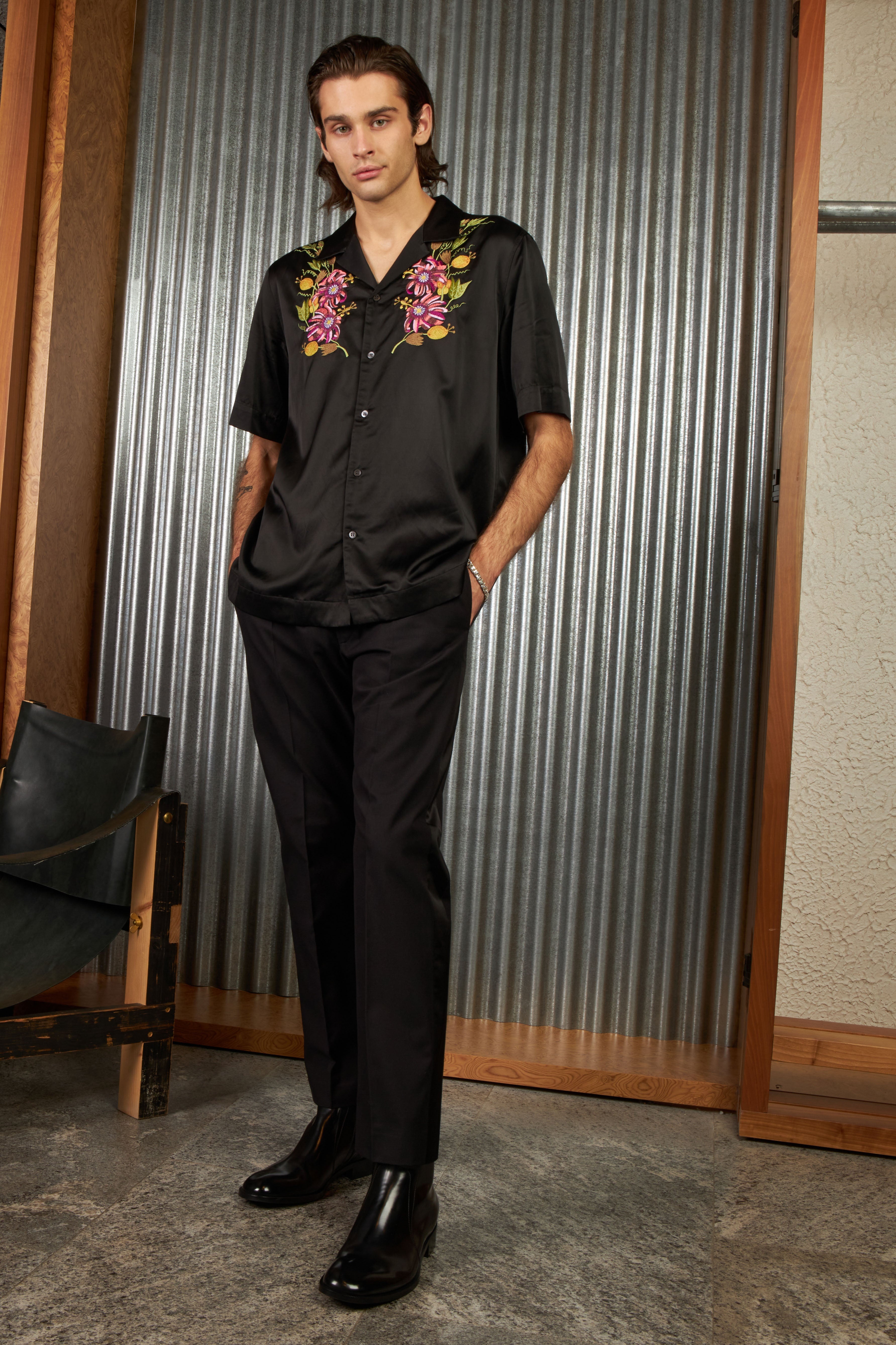 Black Embroidered Viscose Shirt - 2