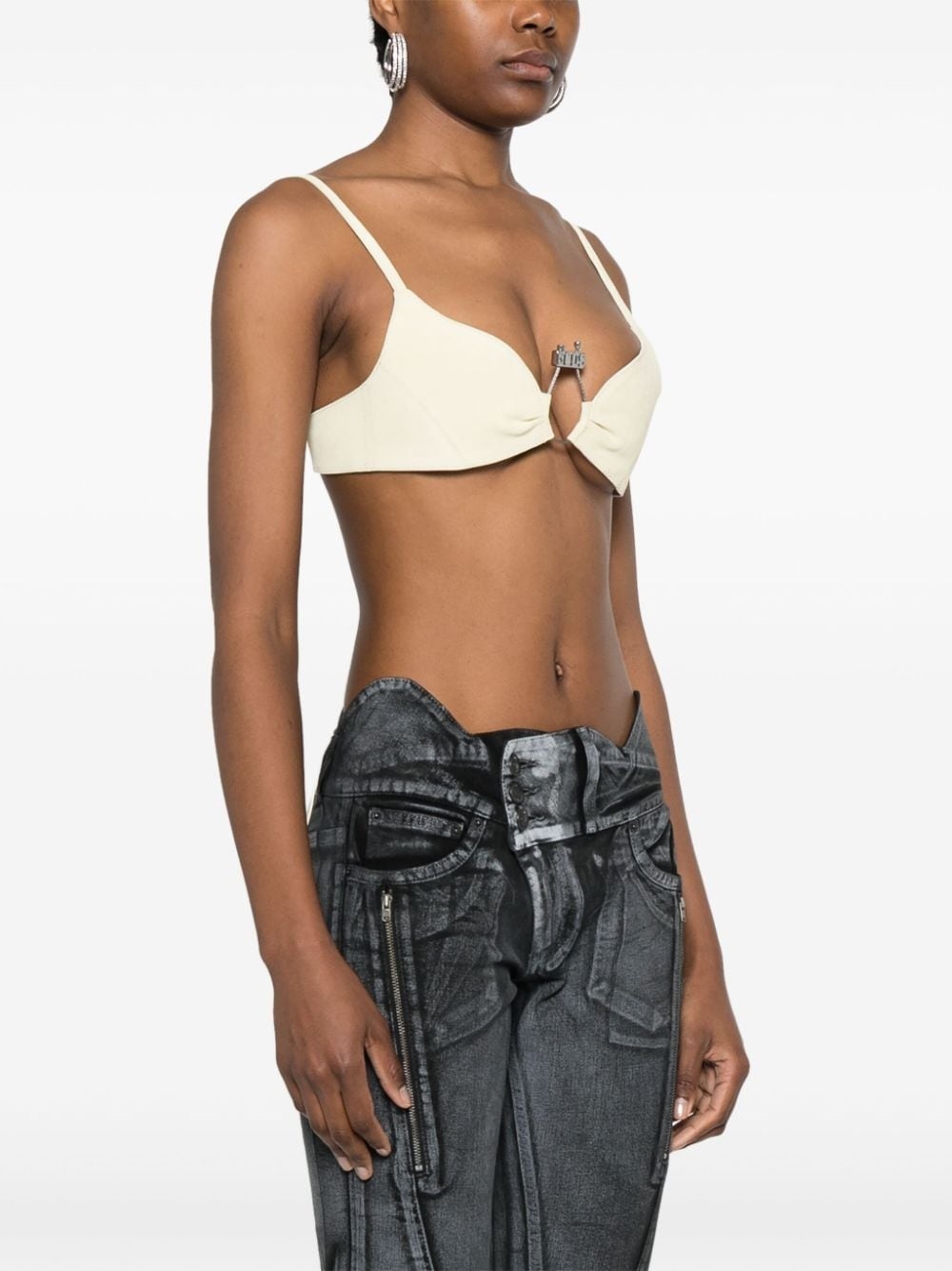 Hoop logo-plaque suede bralette - 3