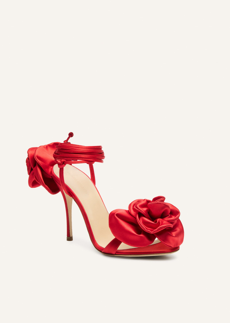 MAGDA BUTRYM Wrap around double flower sandals in red satin outlook