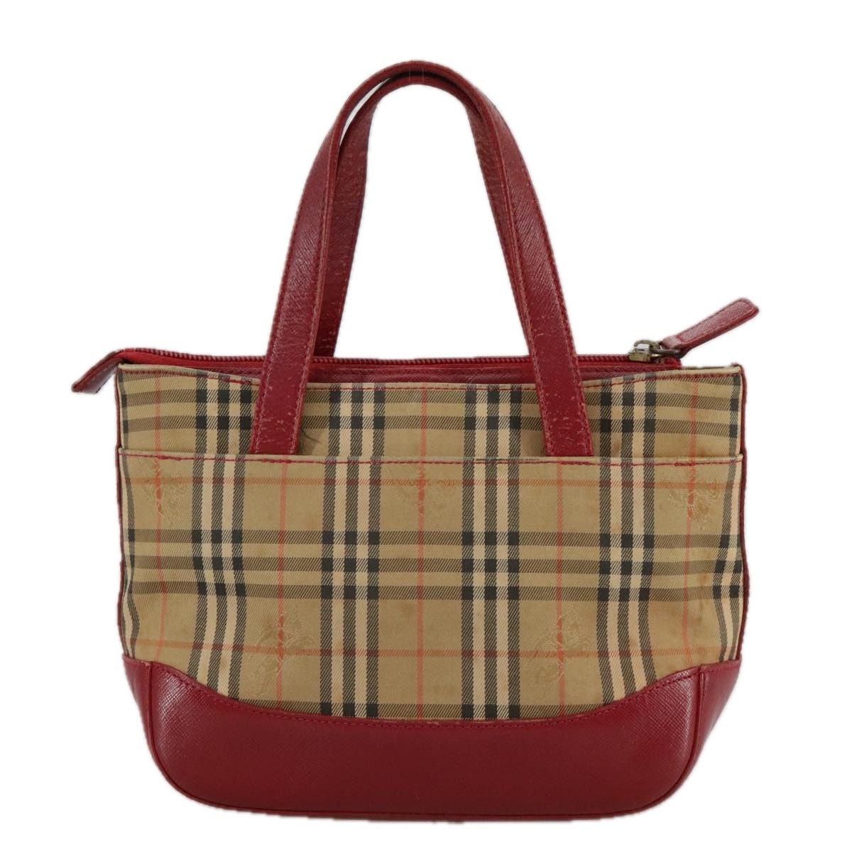 Burberry Nova Check Hand Bag Canvas Beige Red - 13