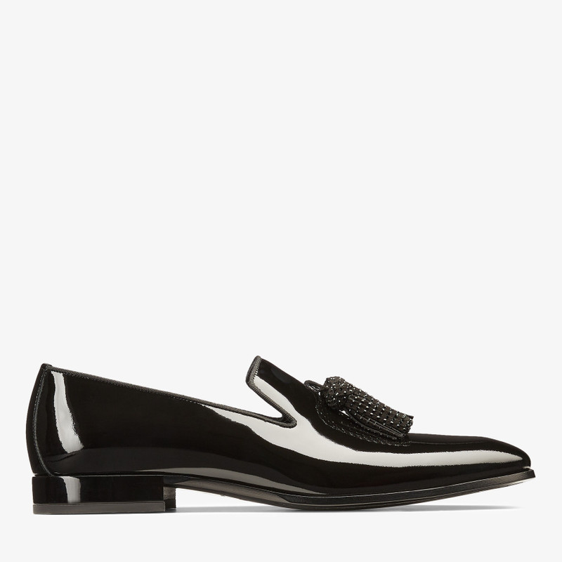 Foxley/M Black Patent Slip-On Shoes with Crystal Tassels 1