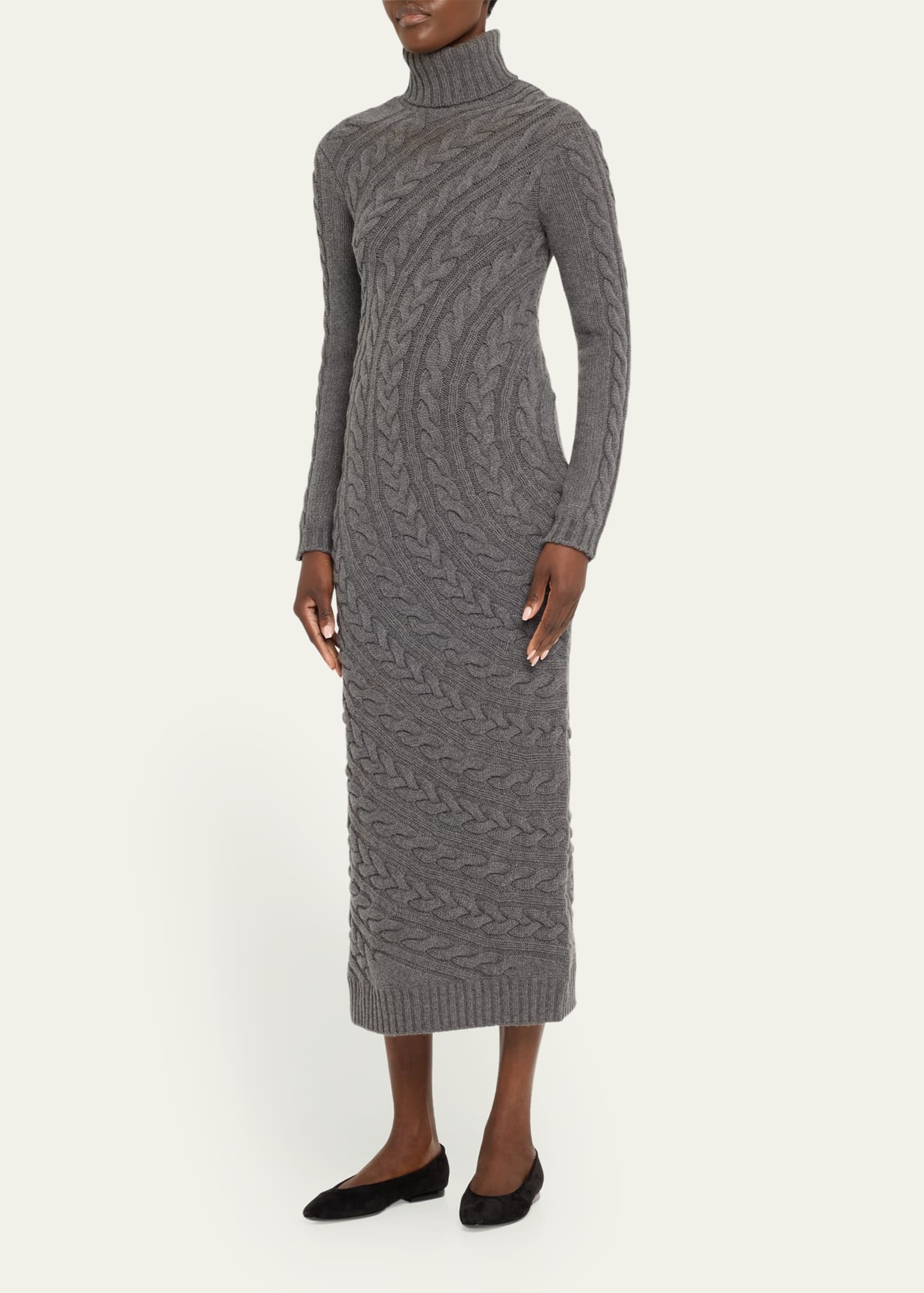 Arte Turtleneck Cable-Knit Maxi Sweater Dress - 4