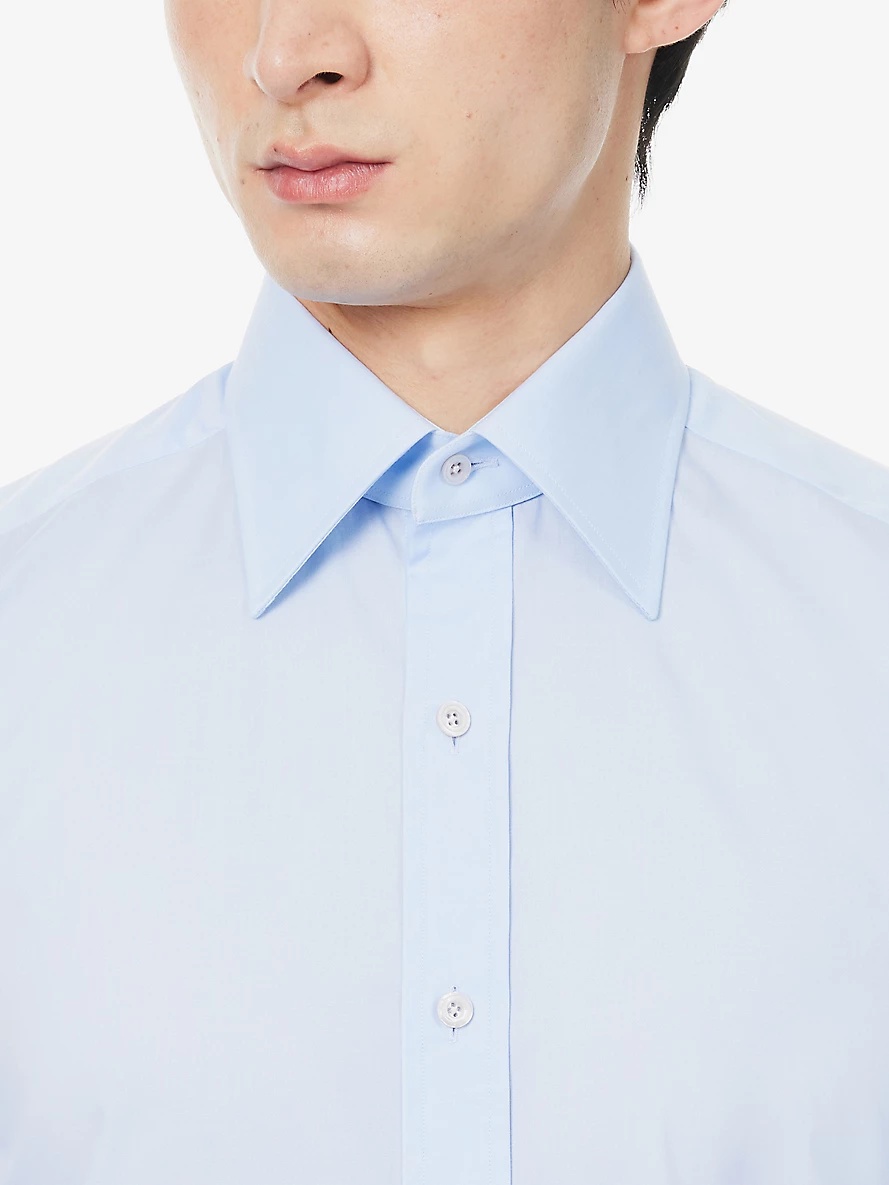 Straight-point-collar slim-fit cotton-poplin shirt - 5