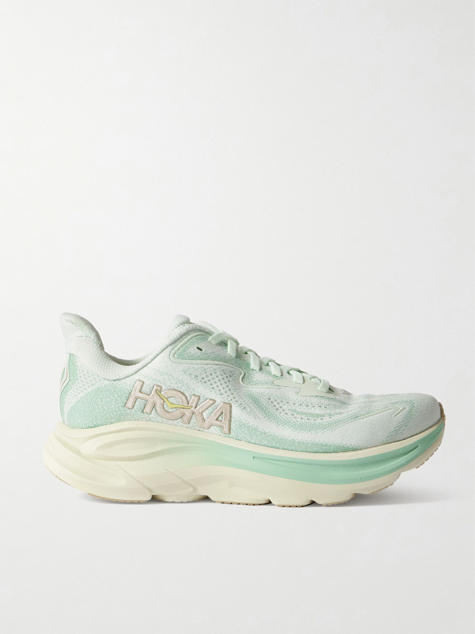 Clifton 10 rubber-trimmed jacquard-mesh sneakers Mint - 1